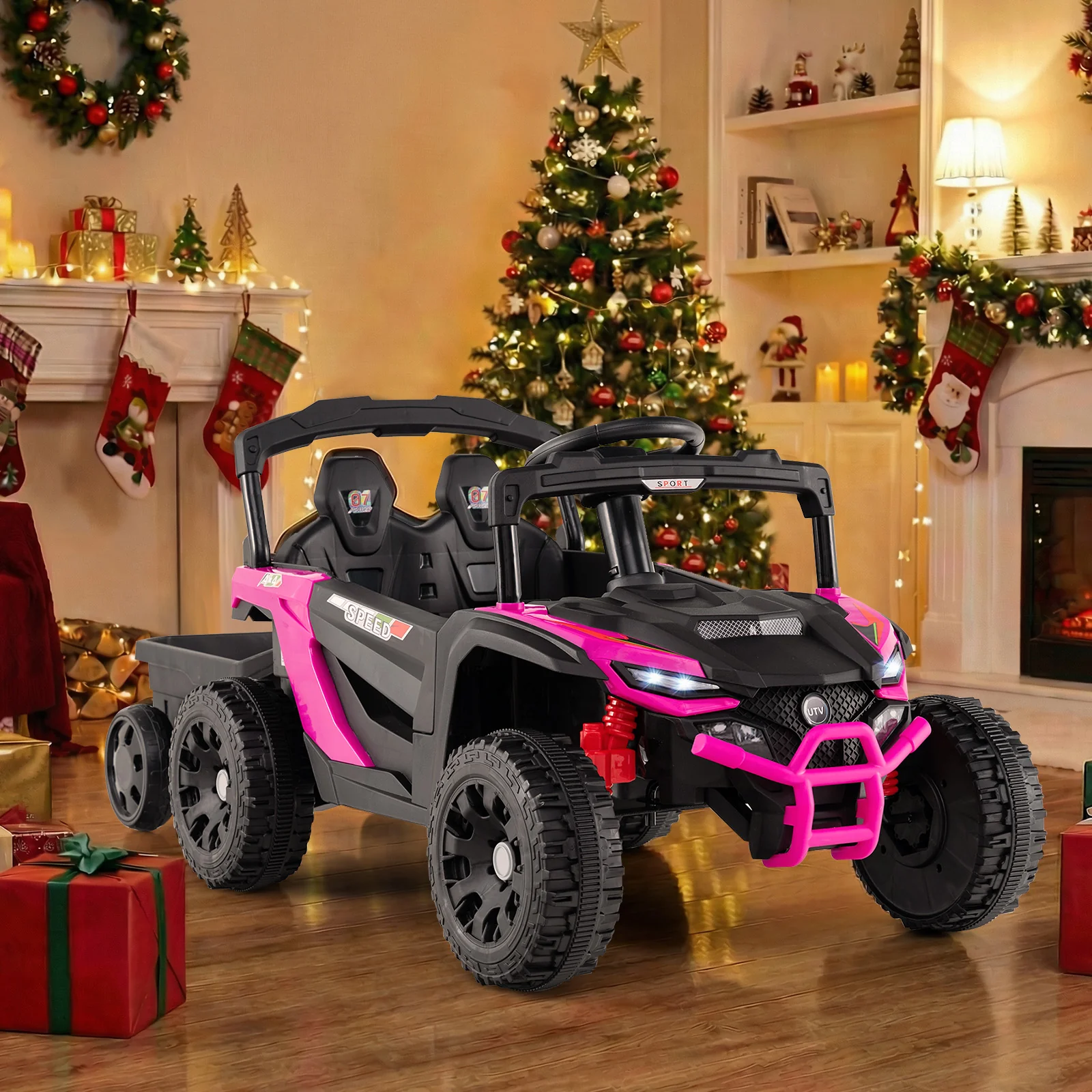 12V Battery Powered Ride On Tractor with Parent Remote Control-MH, Black & Pink - Image 7