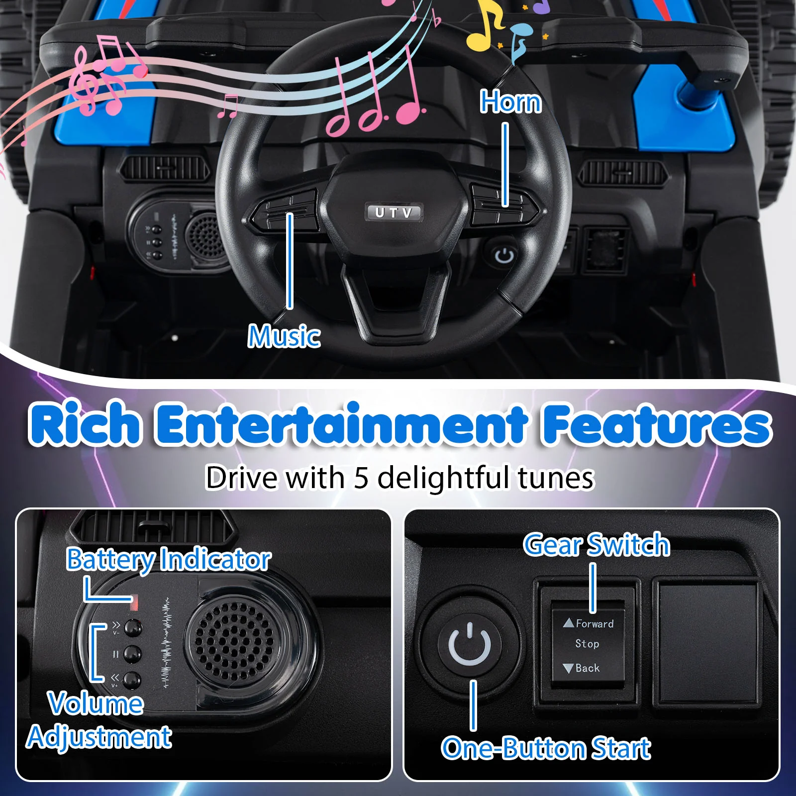 12V Battery Powered Ride On Tractor with Parent Remote Control-NY, Black & Blue - Image 10