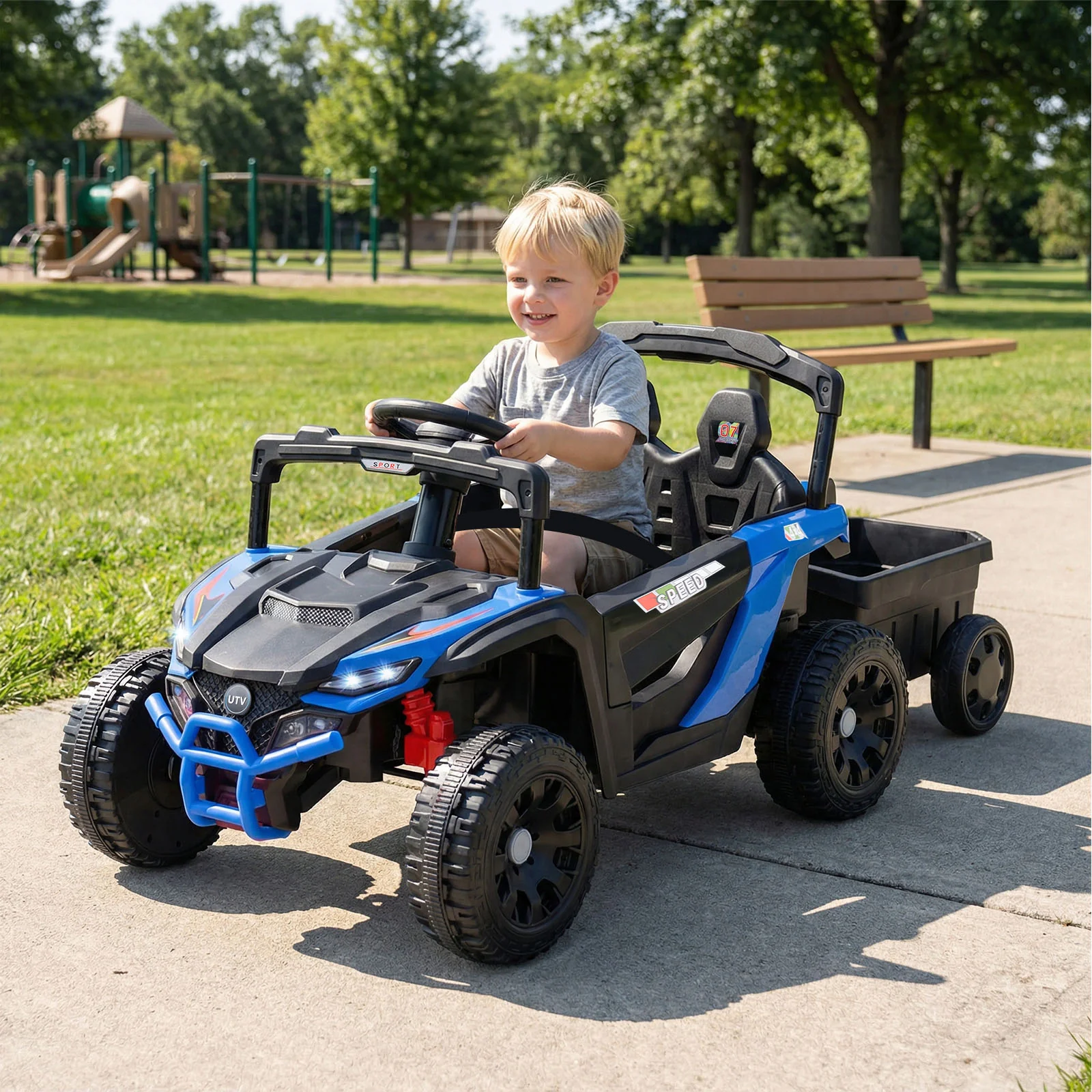 12V Battery Powered Ride On Tractor with Parent Remote Control-NY, Black & Blue - Image 2
