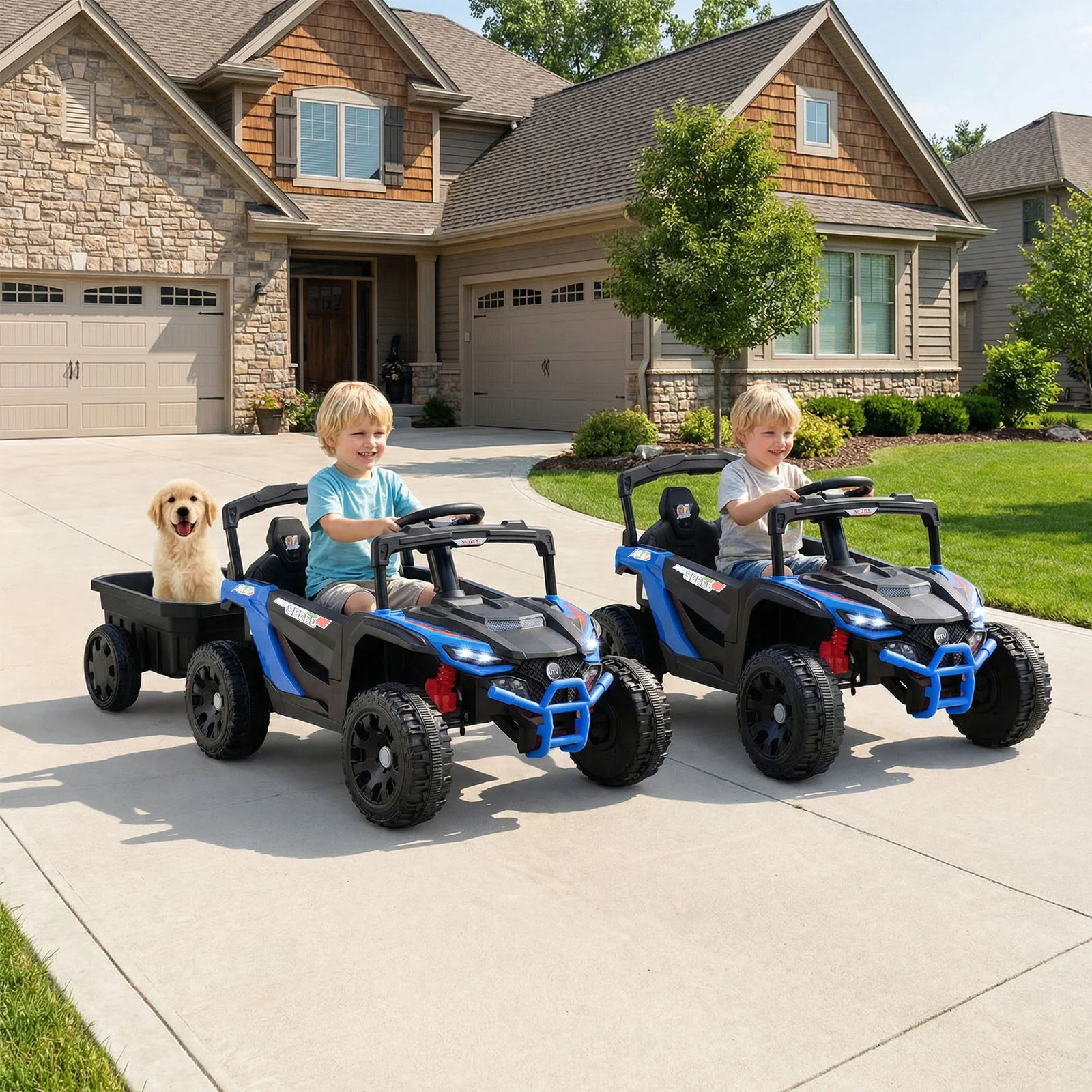 12V Battery Powered Ride On Tractor with Parent Remote Control-NY, Black & Blue - Image 3