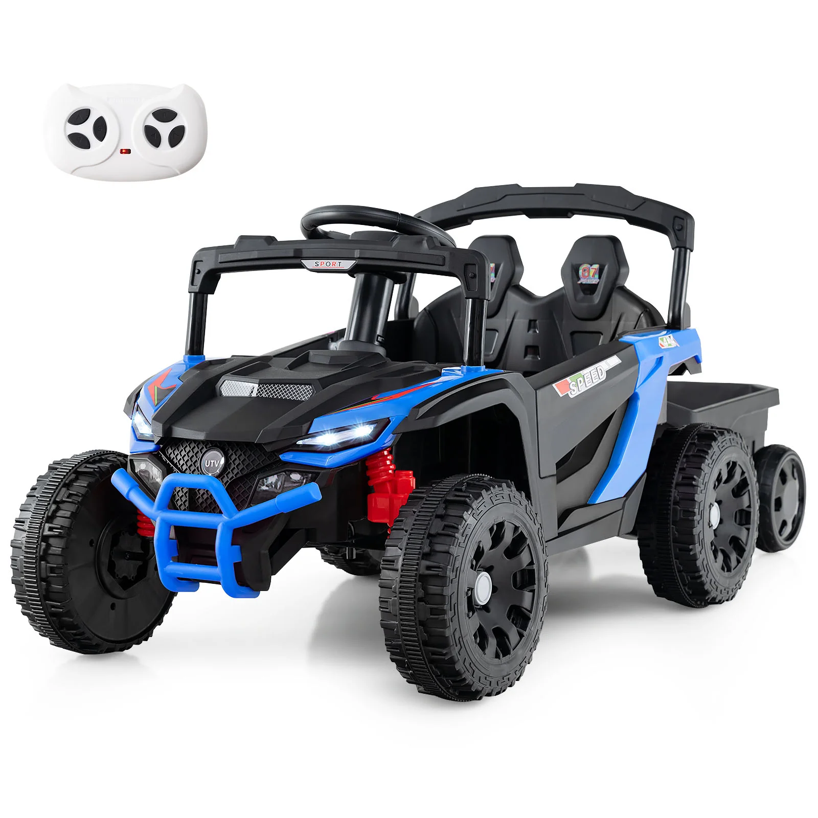 12V Battery Powered Ride On Tractor with Parent Remote Control-NY, Black & Blue - Image 4