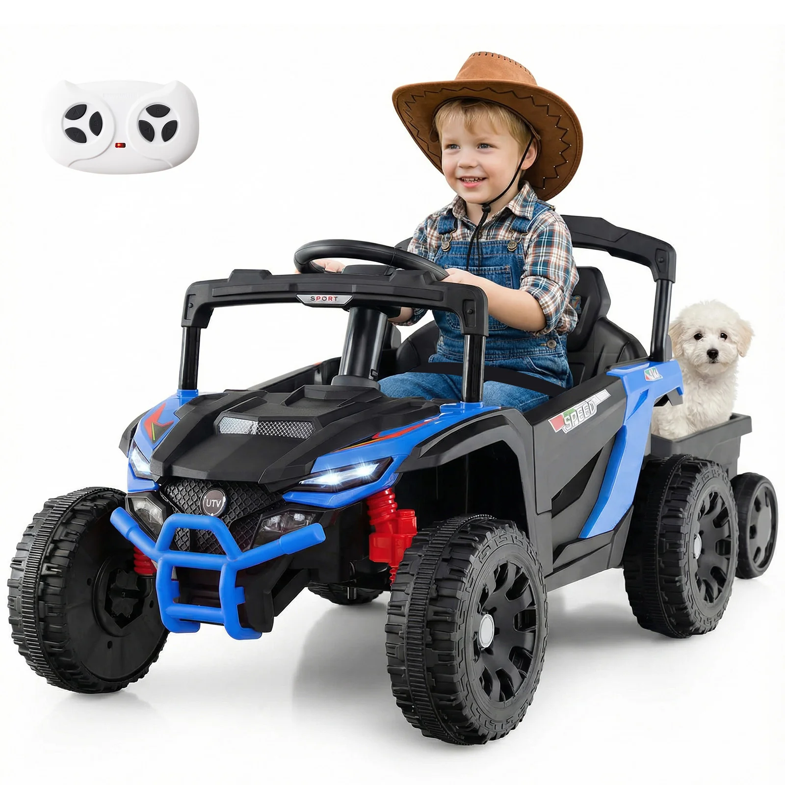 12V Battery Powered Ride On Tractor with Parent Remote Control-NY, Black & Blue - Image 5