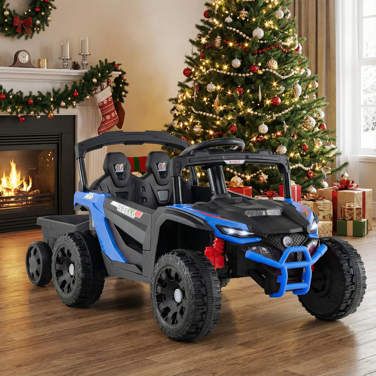 12V Battery Powered Ride On Tractor with Parent Remote Control-NY, Black & Blue - Image 7