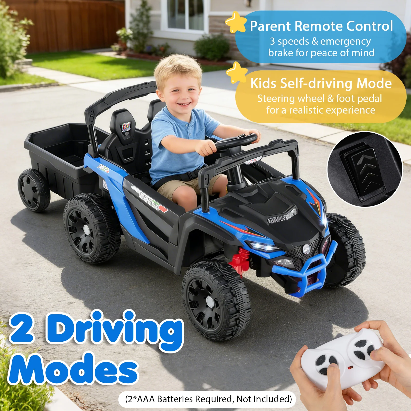 12V Battery Powered Ride On Tractor with Parent Remote Control-NY, Black & Blue - Image 9