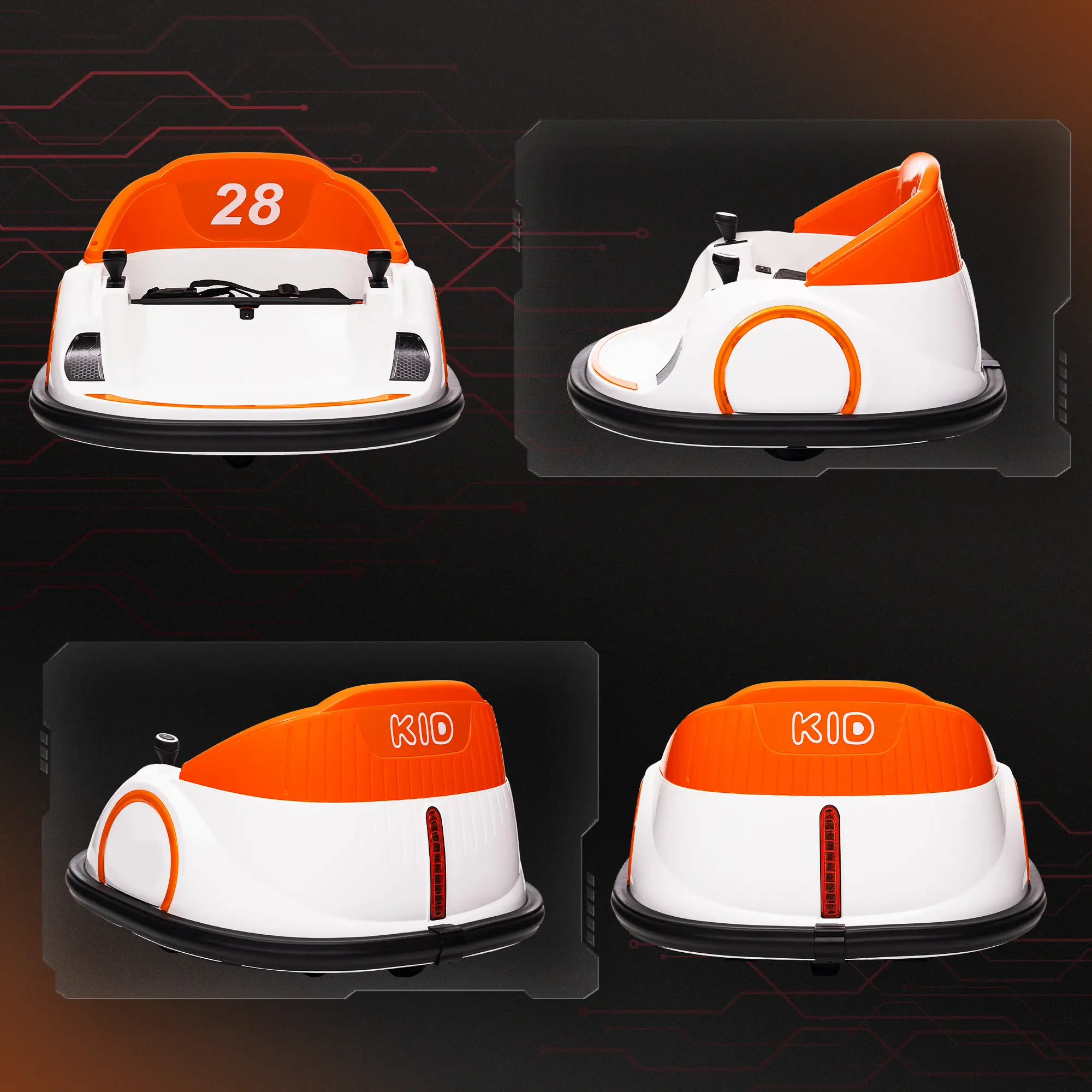 12V Bumper Car, 360 Degree Remote Control, Lights Music Horn, 1.5-5 Years, Orange - Image 10