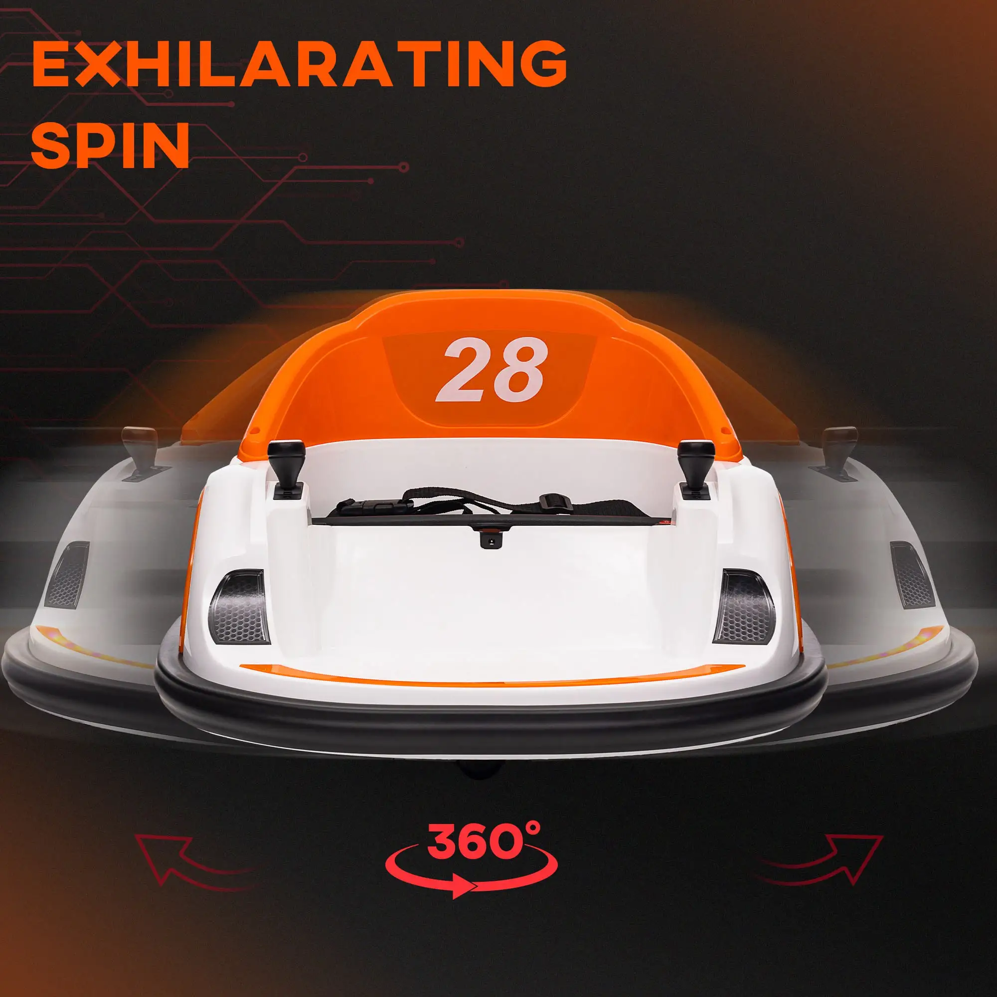 12V Bumper Car, 360 Degree Remote Control, Lights Music Horn, 1.5-5 Years, Orange - Image 4