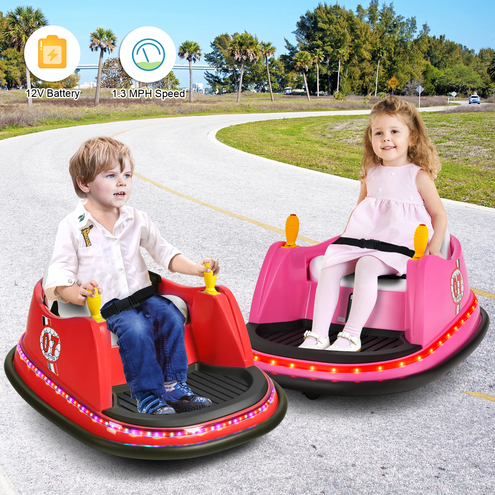 12V Electric Kids Ride On Bumper Car, Flashing Lights, Pink - Image 10