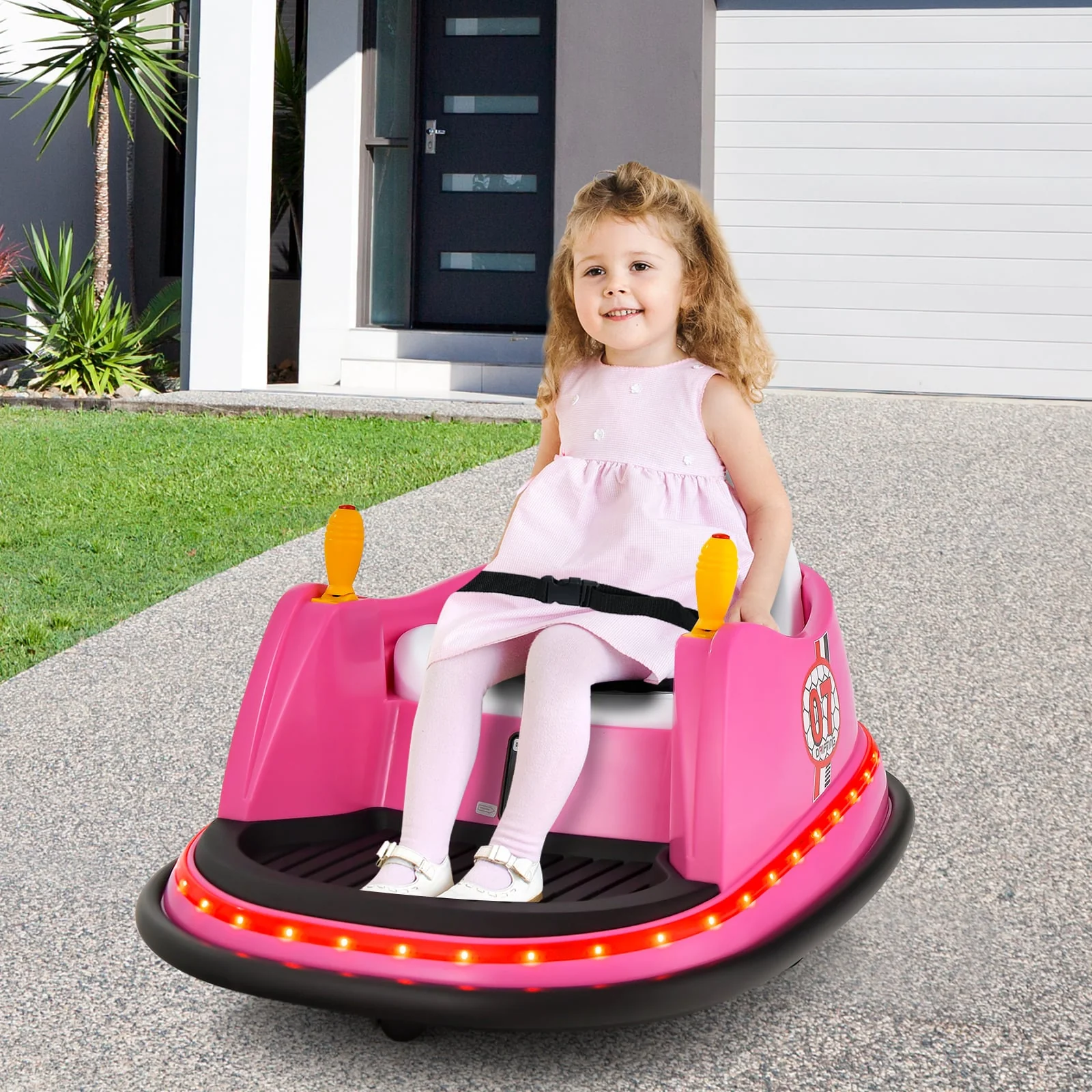 12V Electric Kids Ride On Bumper Car, Flashing Lights, Pink - Image 2