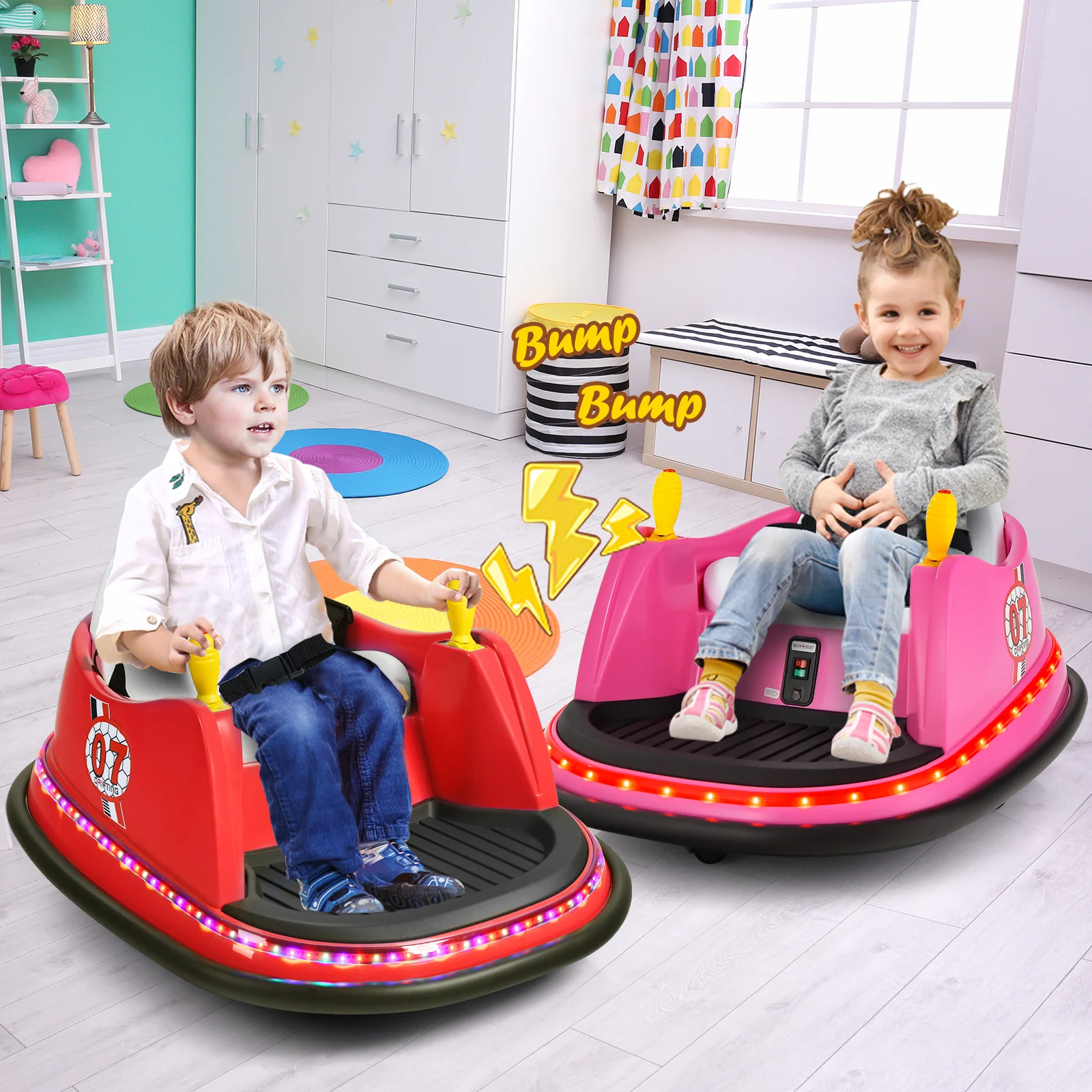 12V Electric Kids Ride On Bumper Car, Red - Image 3