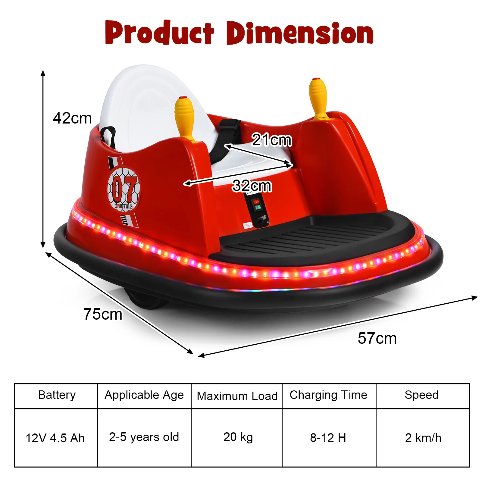 12V Electric Kids Ride On Bumper Car, Red - Image 5