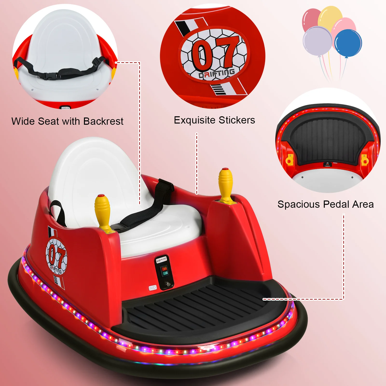 12V Electric Kids Ride On Bumper Car, Red - Image 9