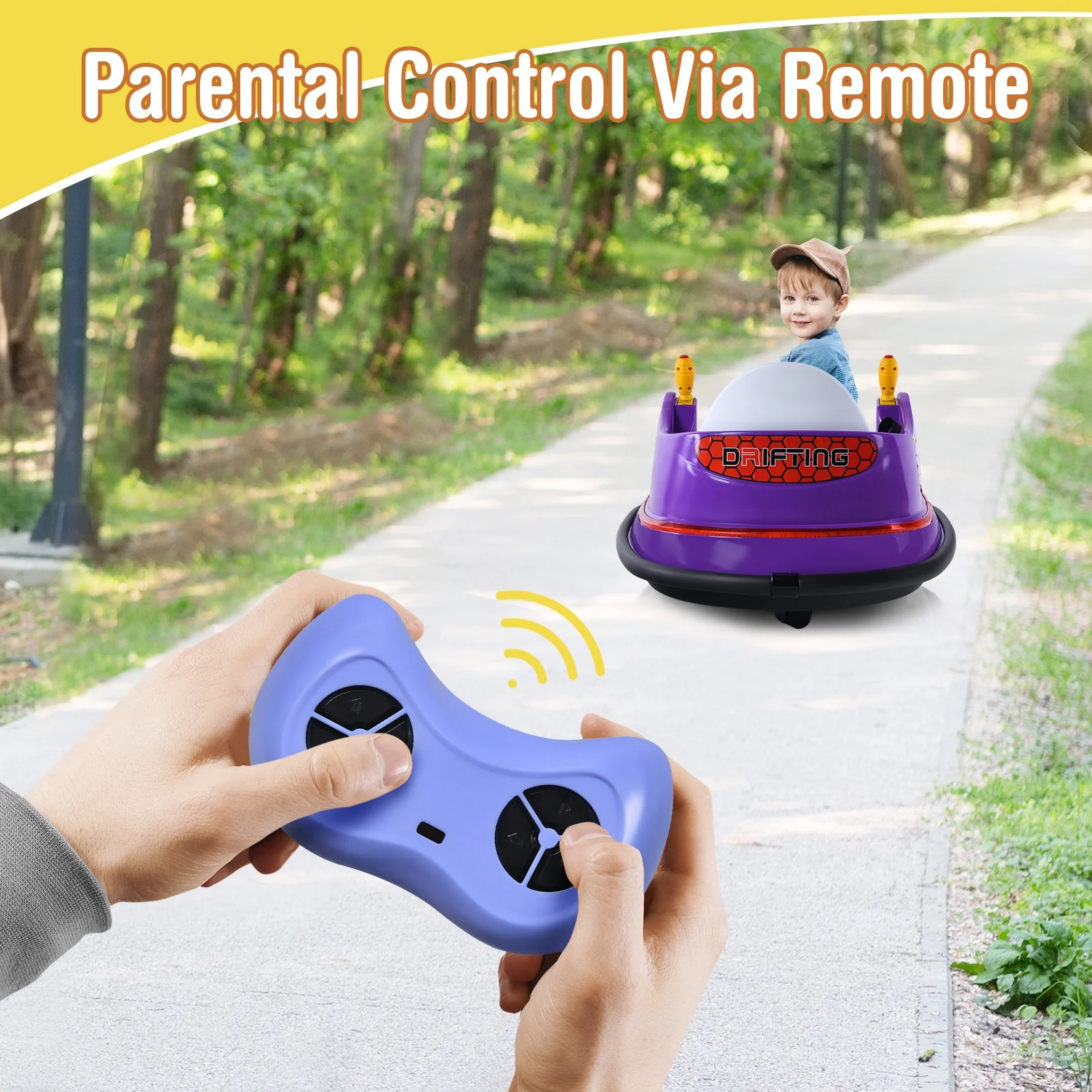 12V Electric Kids Ride On Bumper Car with Flashing Lights for Toddlers, Purple - Image 10