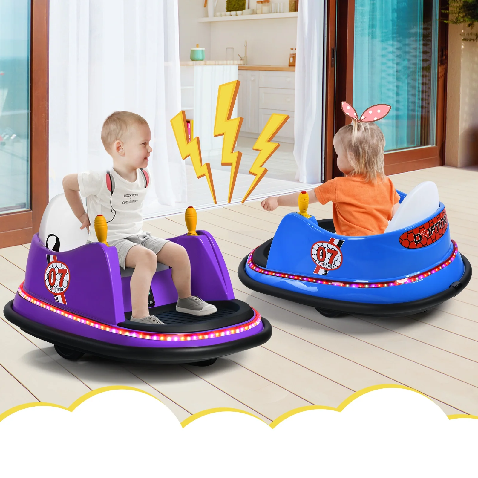 12V Electric Kids Ride On Bumper Car with Flashing Lights for Toddlers, Purple - Image 3