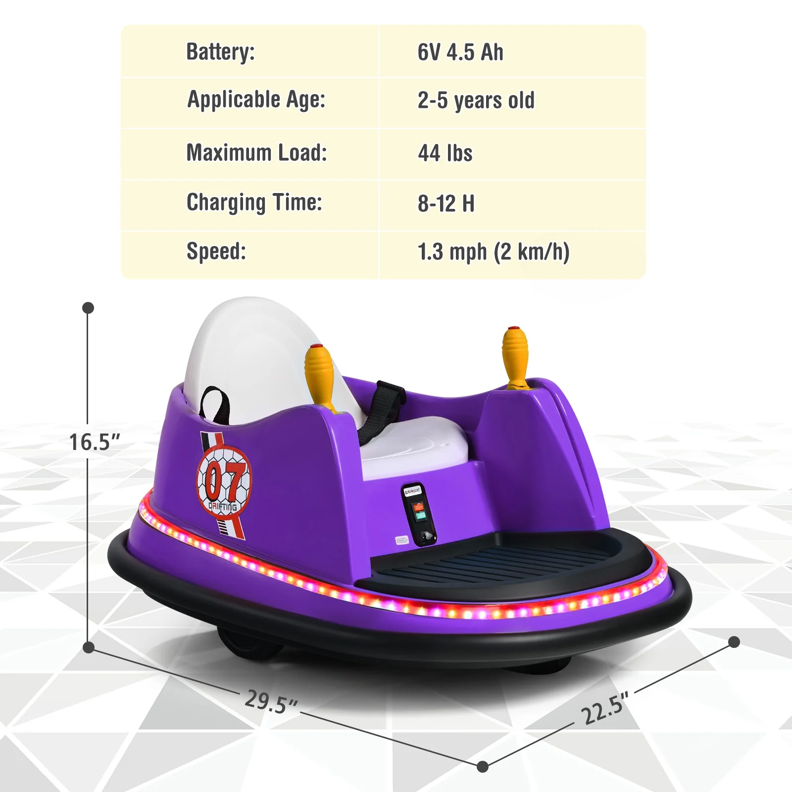 12V Electric Kids Ride On Bumper Car with Flashing Lights for Toddlers, Purple - Image 5