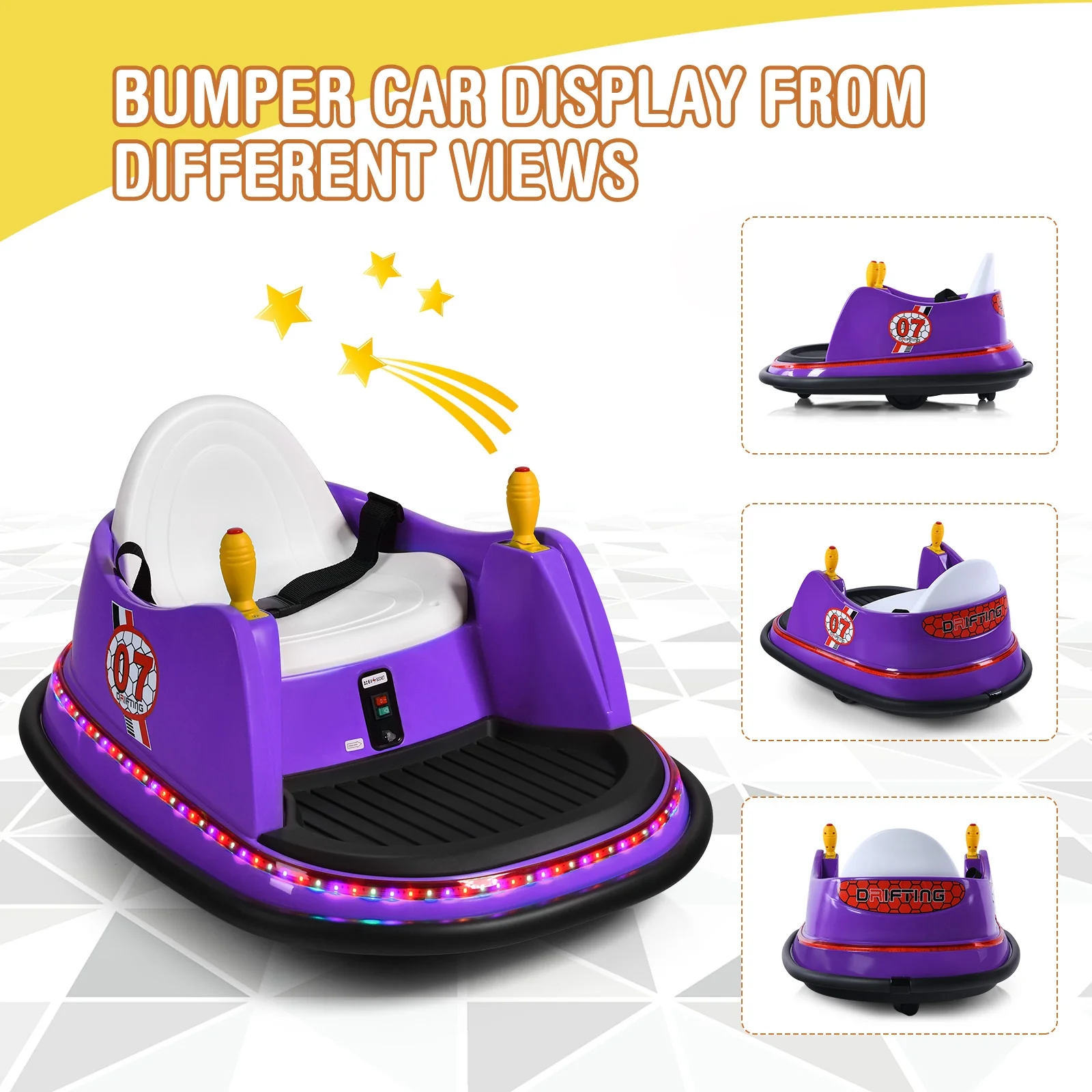 12V Electric Kids Ride On Bumper Car with Flashing Lights for Toddlers, Purple - Image 7