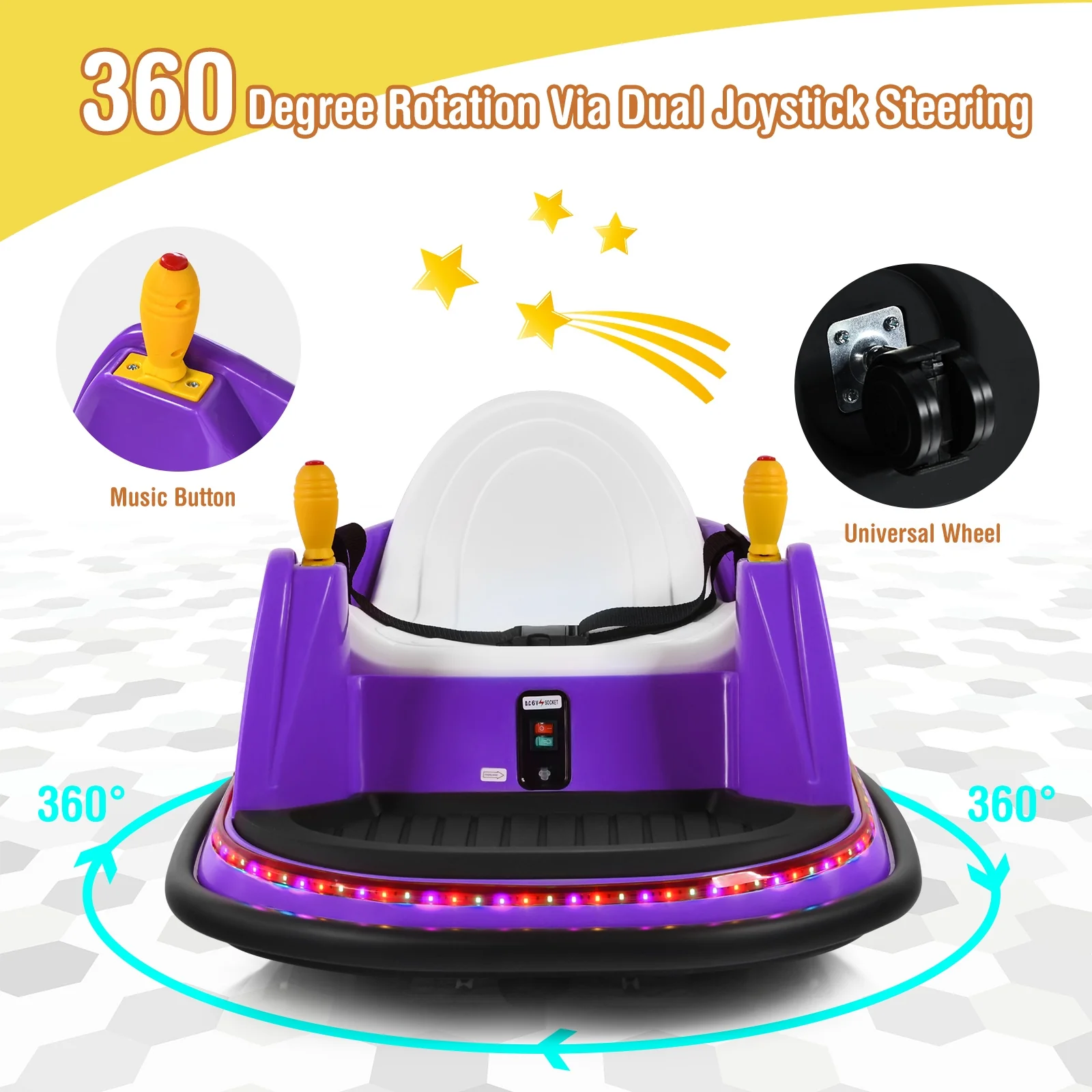 12V Electric Kids Ride On Bumper Car with Flashing Lights for Toddlers, Purple - Image 8