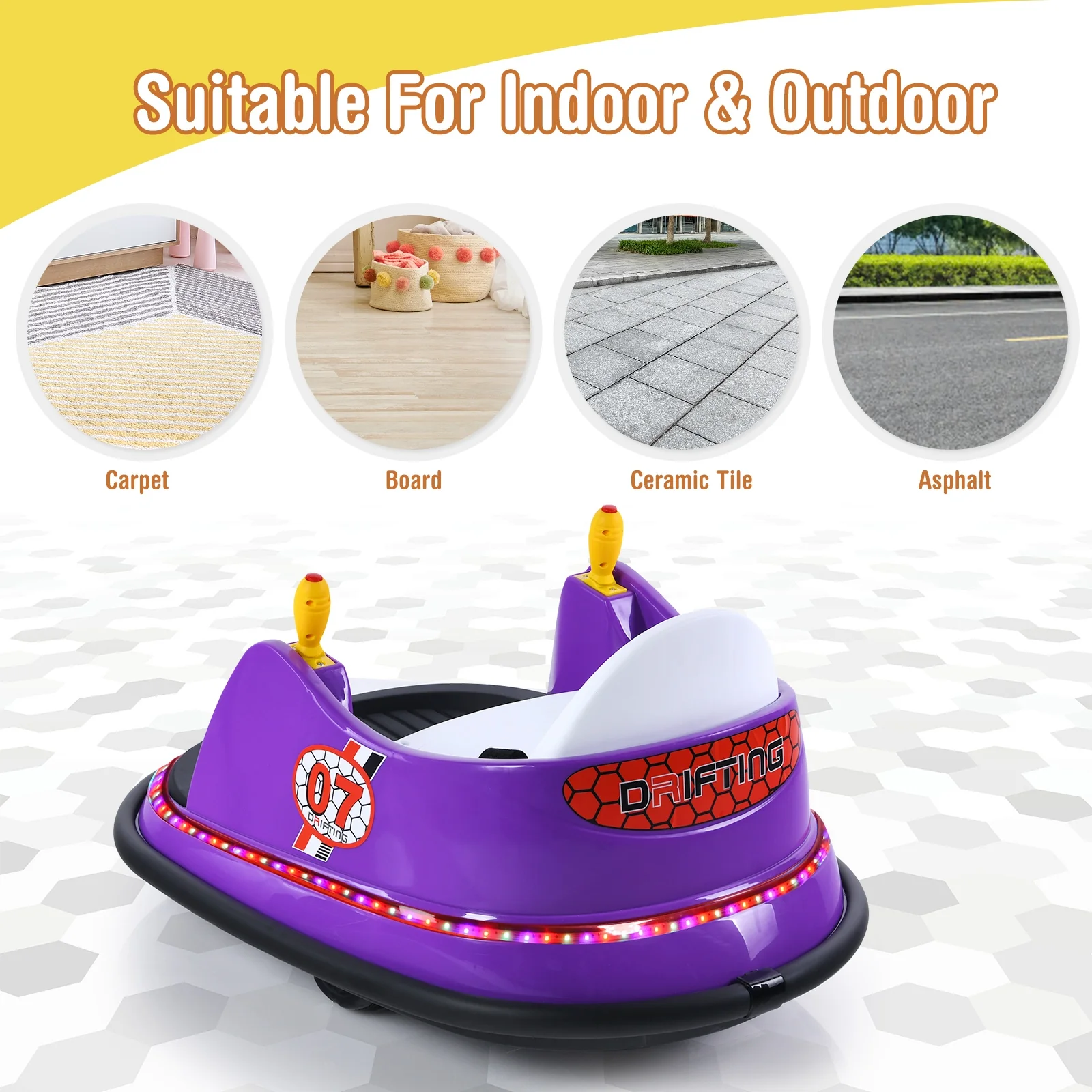 12V Electric Kids Ride On Bumper Car with Flashing Lights for Toddlers, Purple - Image 9