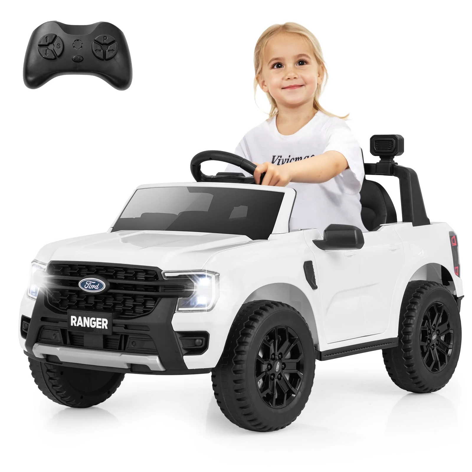 12V Electric Kids Ride On Car, Remote Control, Music, White - Image 4
