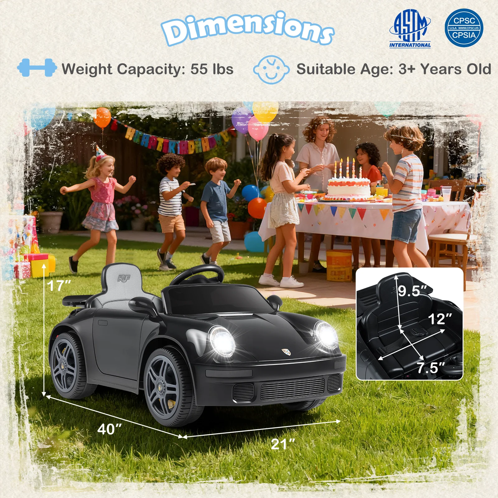 12V Electric Ride On Car Licensed RUF CTR with Remote Control and Music, Black - Image 5