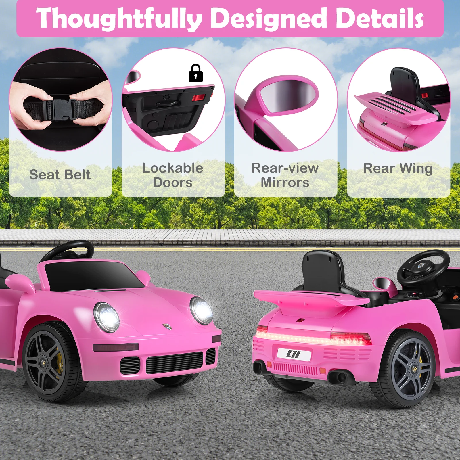 12V Electric Ride On Car Licensed RUF CTR with Remote Control and Music, Pink - Image 10