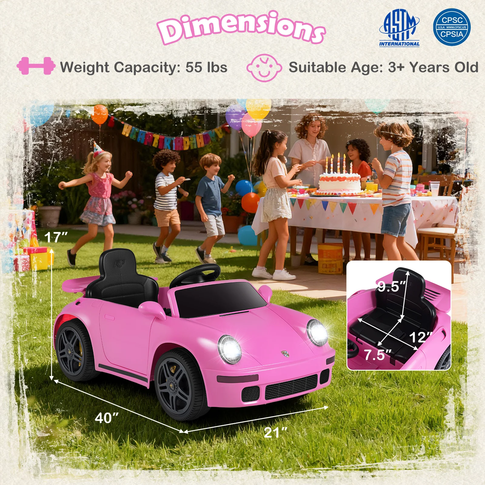 12V Electric Ride On Car Licensed RUF CTR with Remote Control and Music, Pink - Image 5
