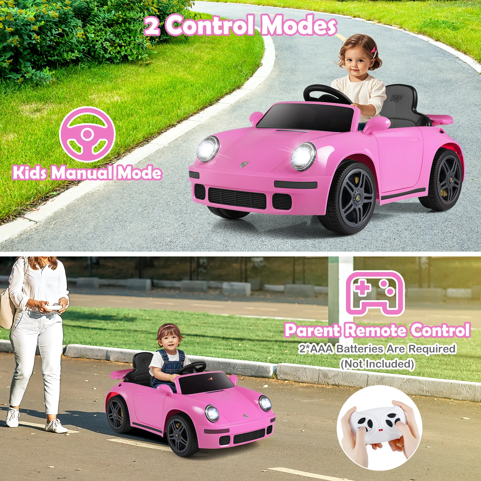 12V Electric Ride On Car Licensed RUF CTR with Remote Control and Music, Pink - Image 6