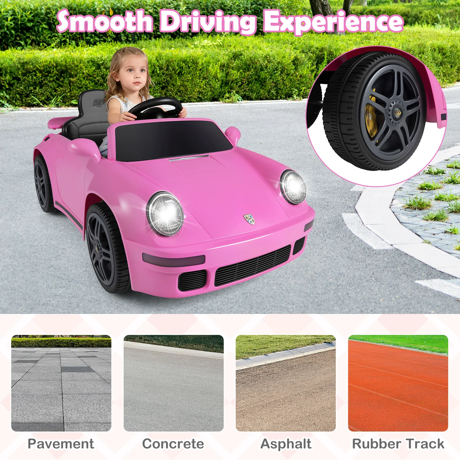 12V Electric Ride On Car Licensed RUF CTR with Remote Control and Music, Pink - Image 9