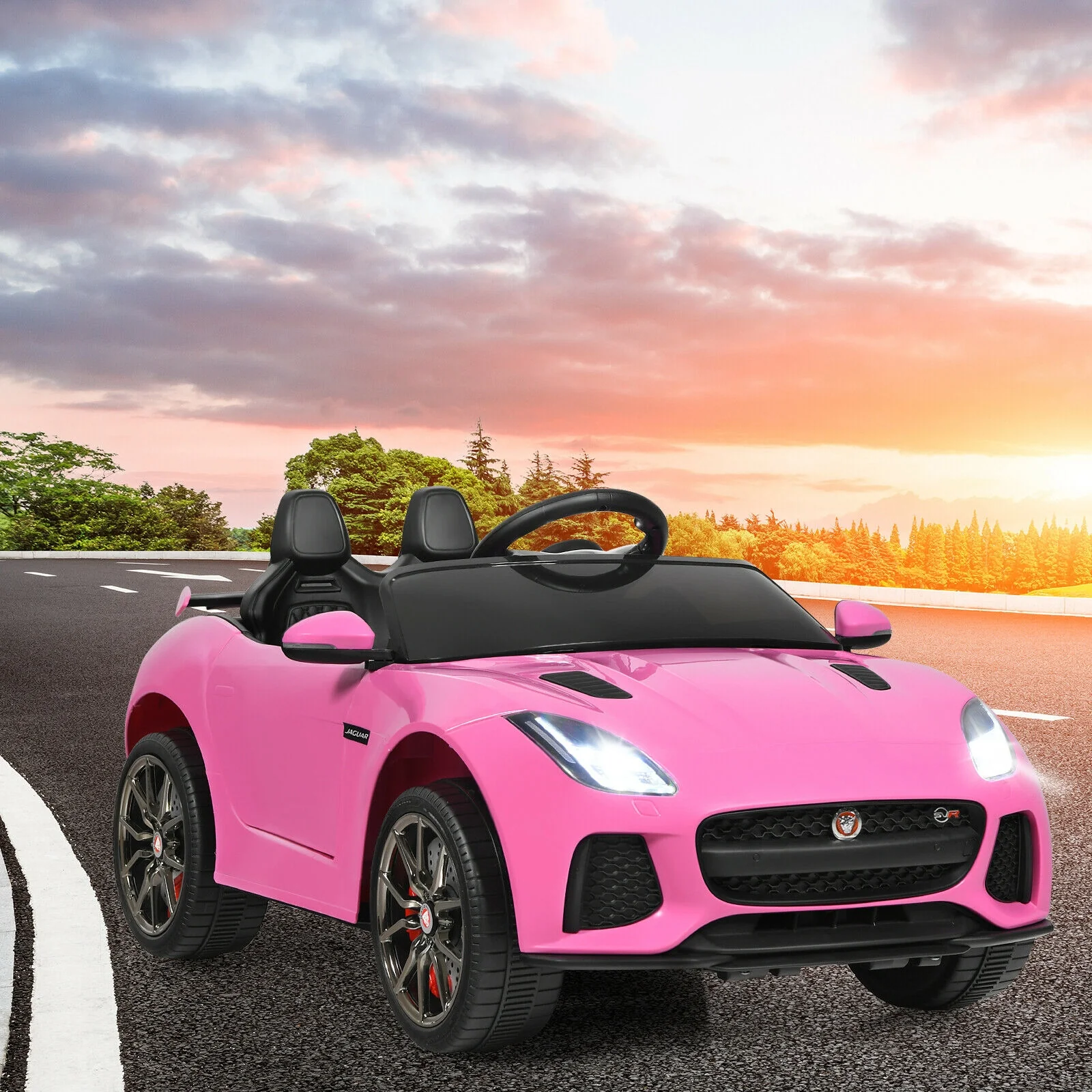 12V Jaguar F-Type SVR Kids Ride On Car, Pink - Image 3