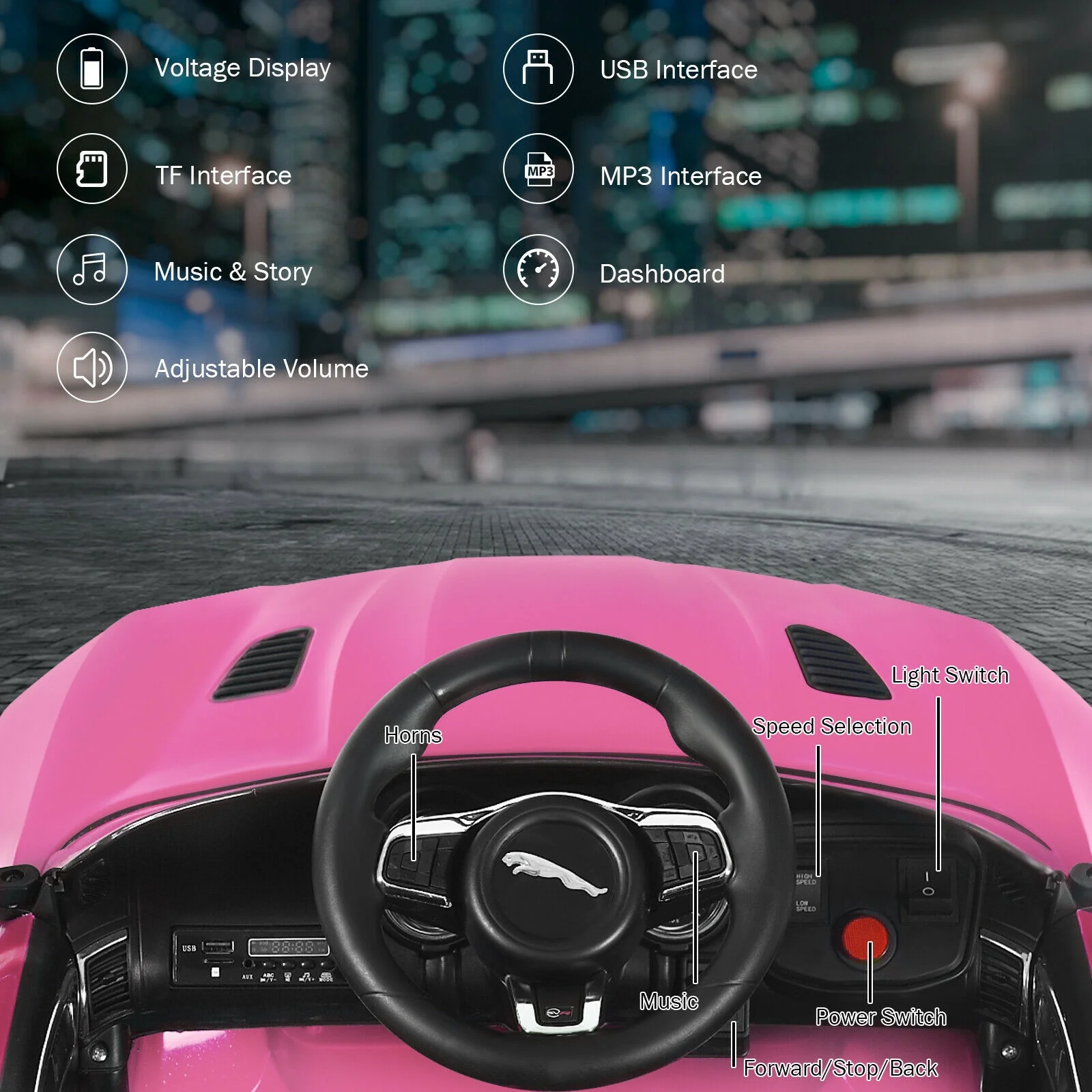 12V Jaguar F-Type SVR Kids Ride On Car, Pink - Image 7