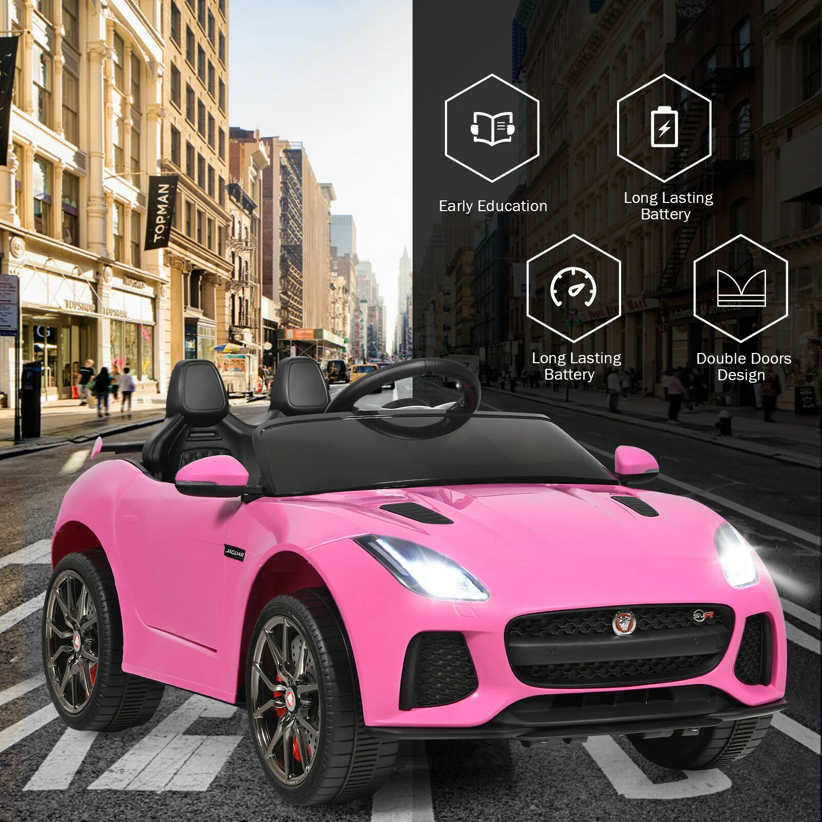 12V Jaguar F-Type SVR Kids Ride On Car, Pink - Image 9