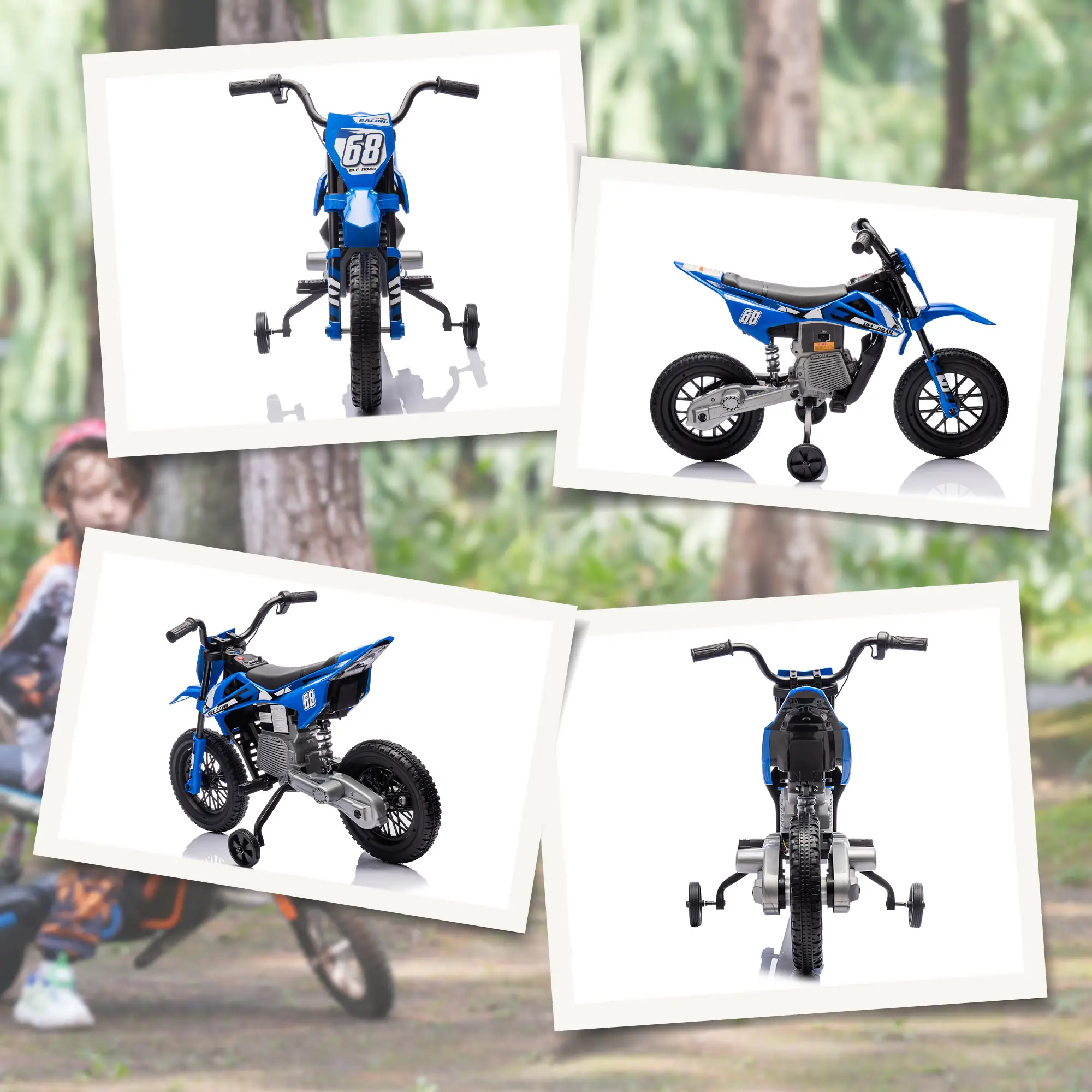 12V Kids Dirt Bike, Electric Motorcycle, Blue - Image 10