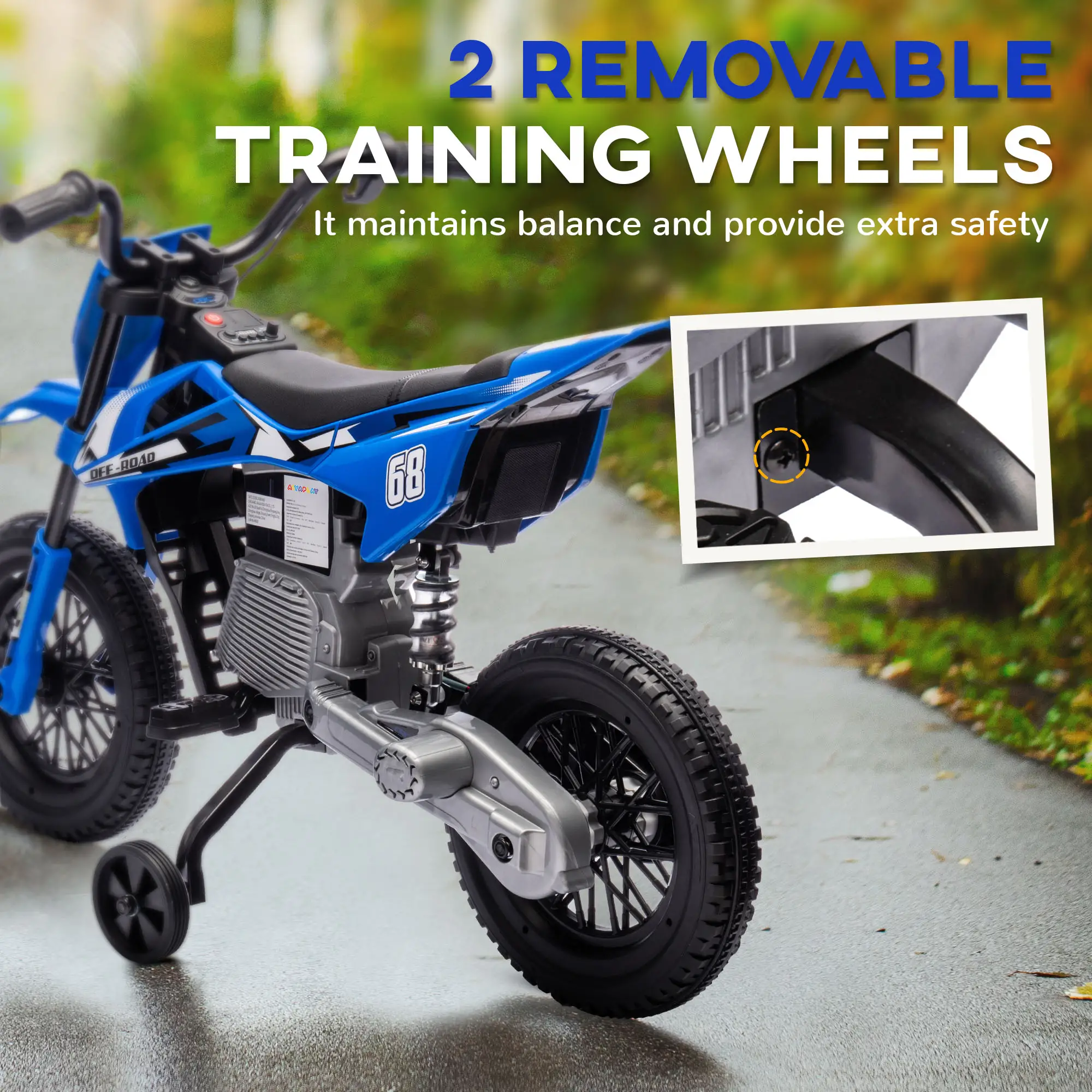 12V Kids Dirt Bike, Electric Motorcycle, Blue - Image 5