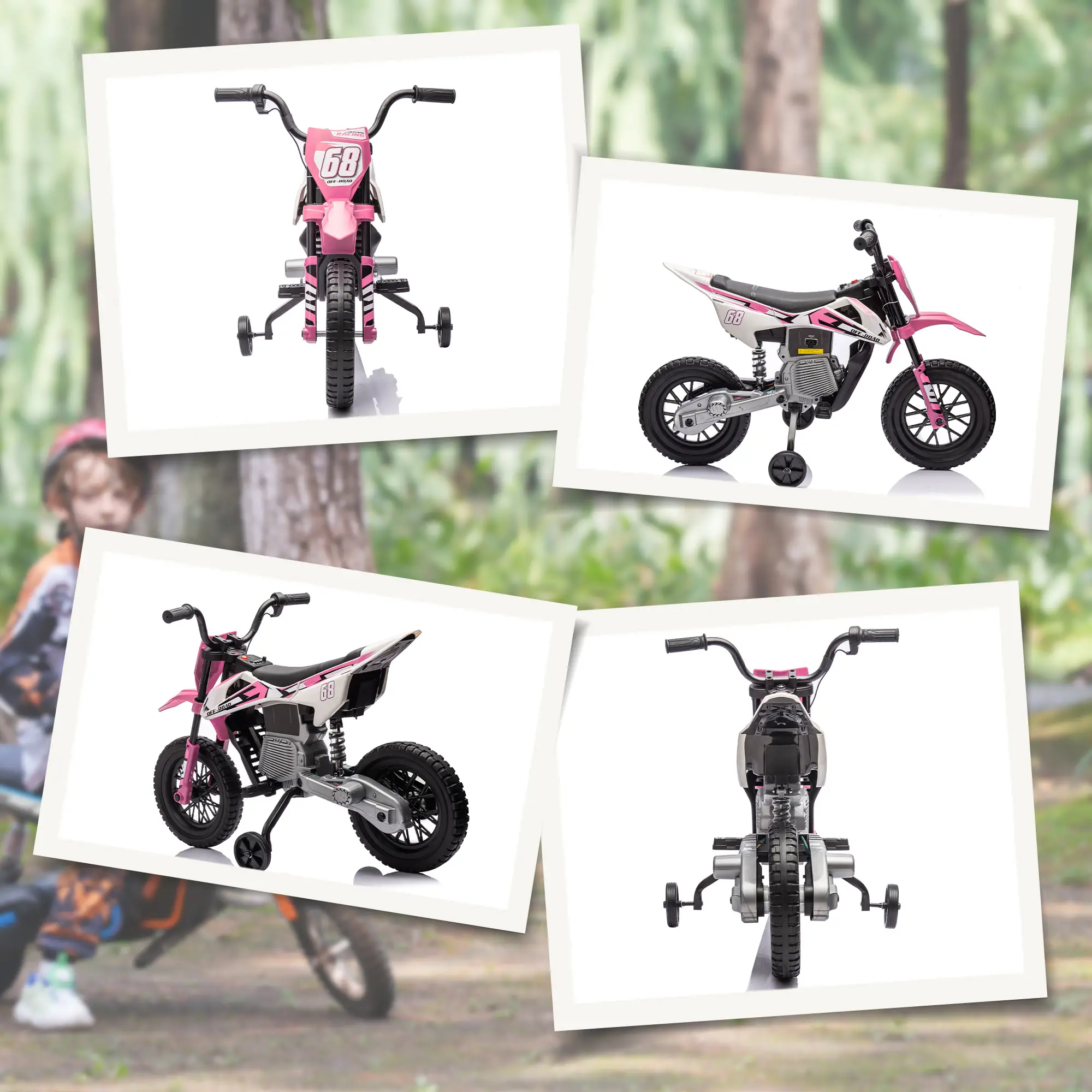 12V Kids Dirt Bike, Electric Motorcycle, Pink - Image 10