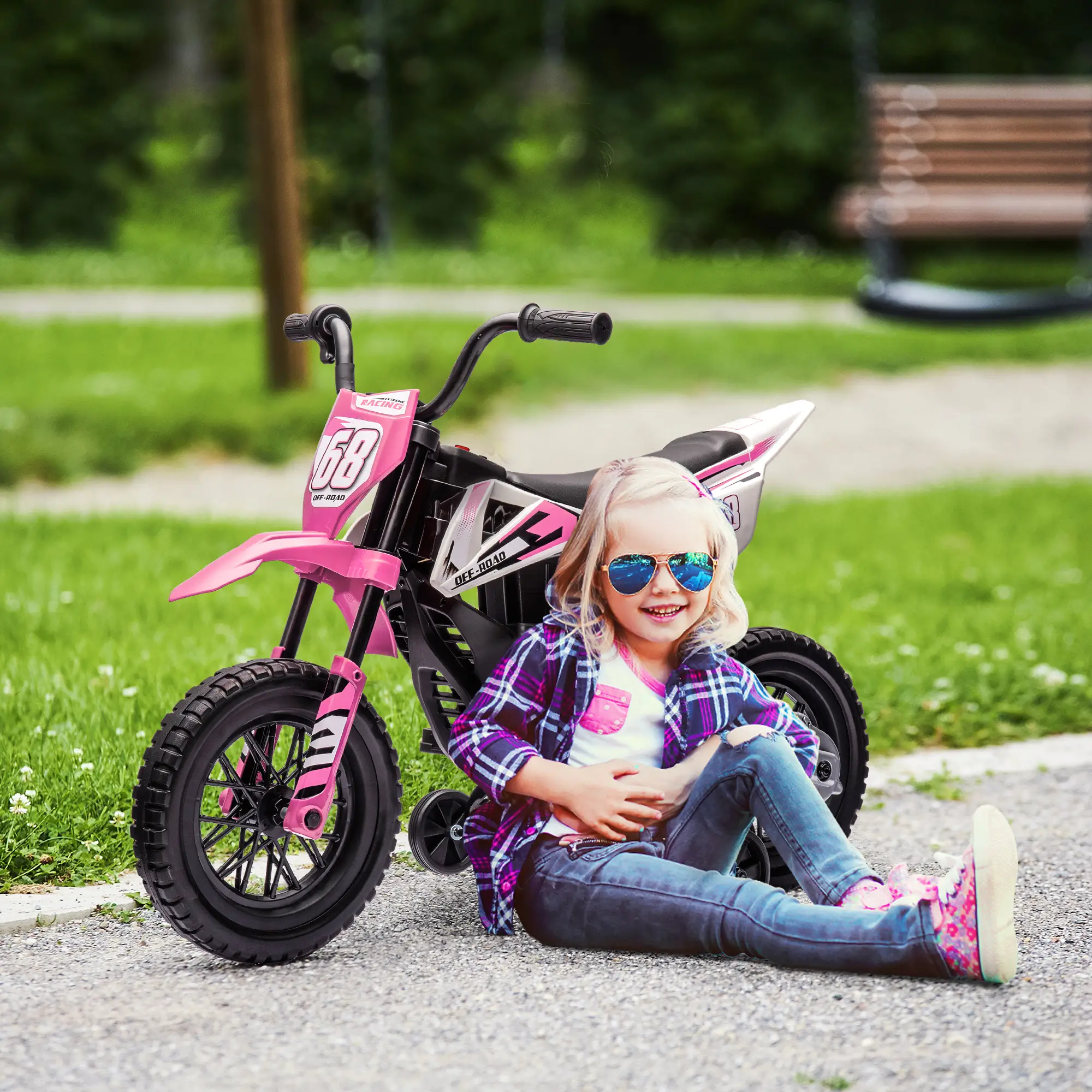 12V Kids Dirt Bike, Electric Motorcycle, Pink - Image 2