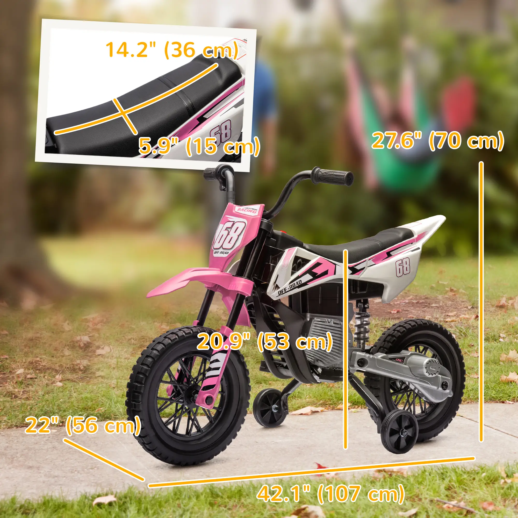 12V Kids Dirt Bike, Electric Motorcycle, Pink - Image 3