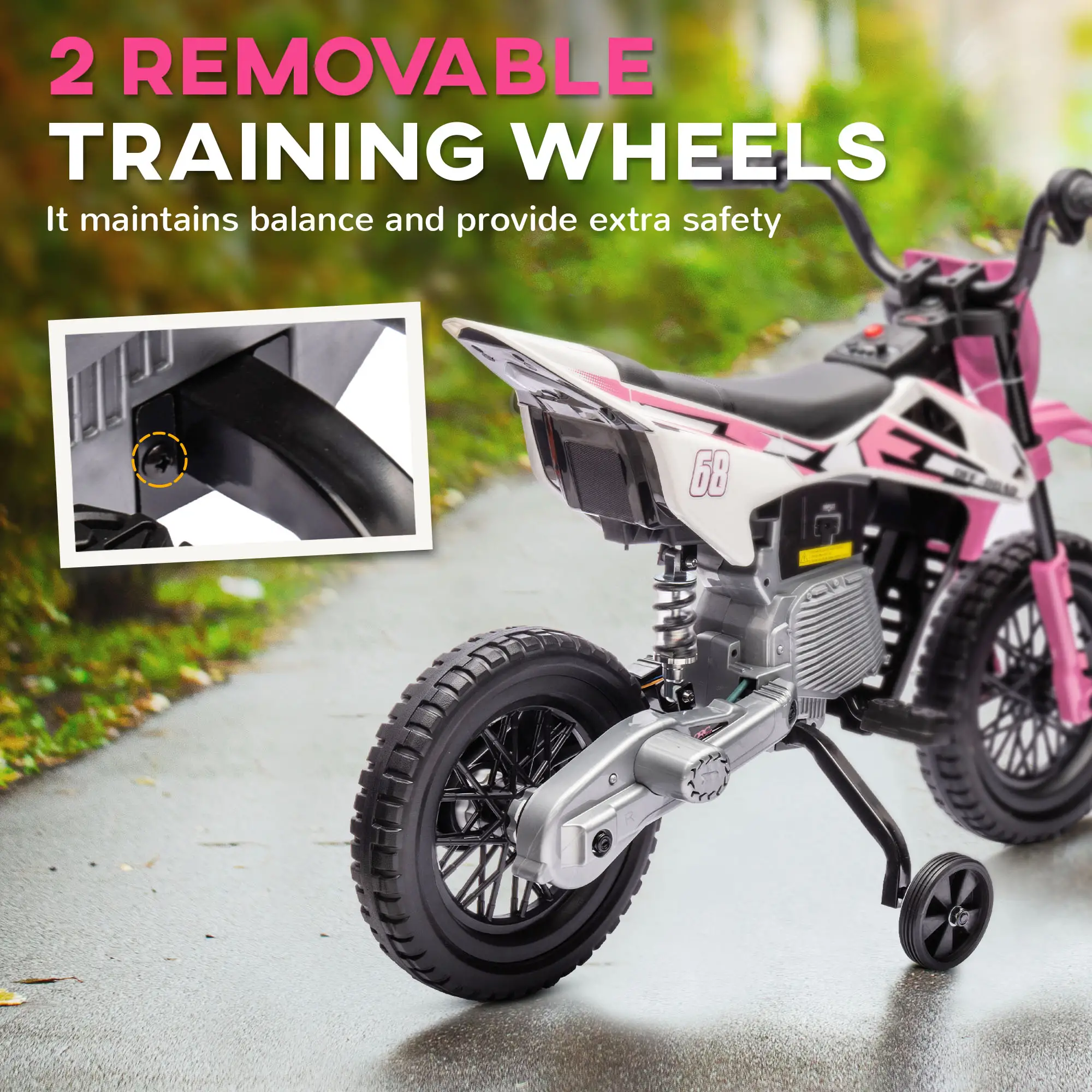 12V Kids Dirt Bike, Electric Motorcycle, Pink - Image 5