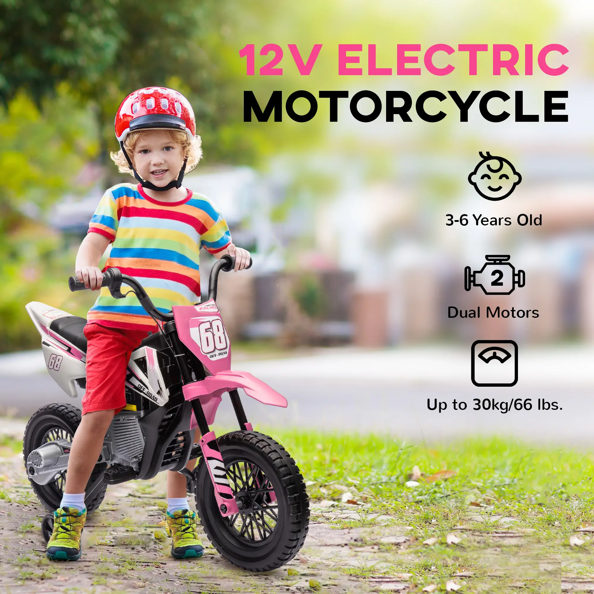 12V Kids Dirt Bike, Electric Motorcycle, Pink - Image 6