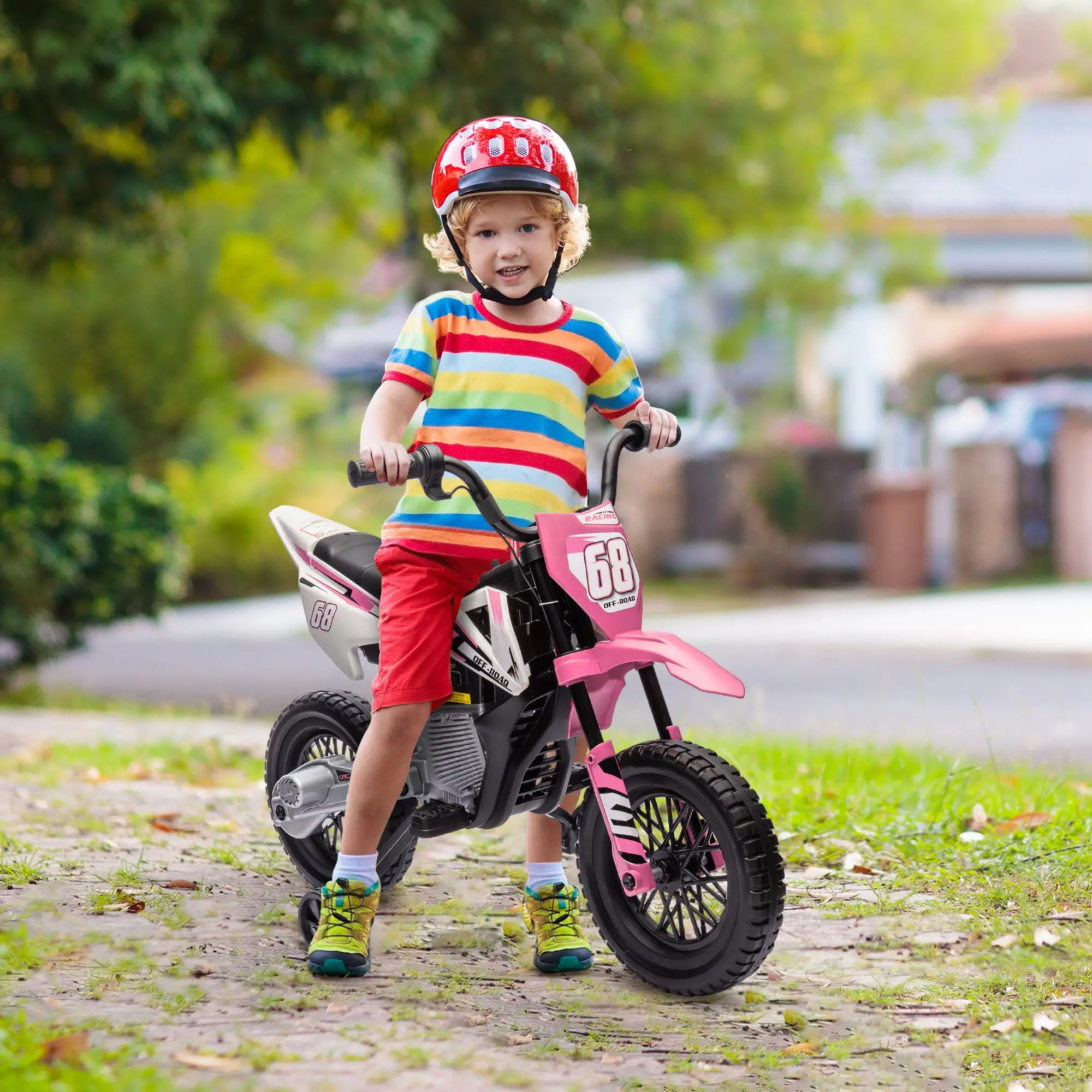 12V Kids Dirt Bike, Electric Motorcycle, Pink - Image 8