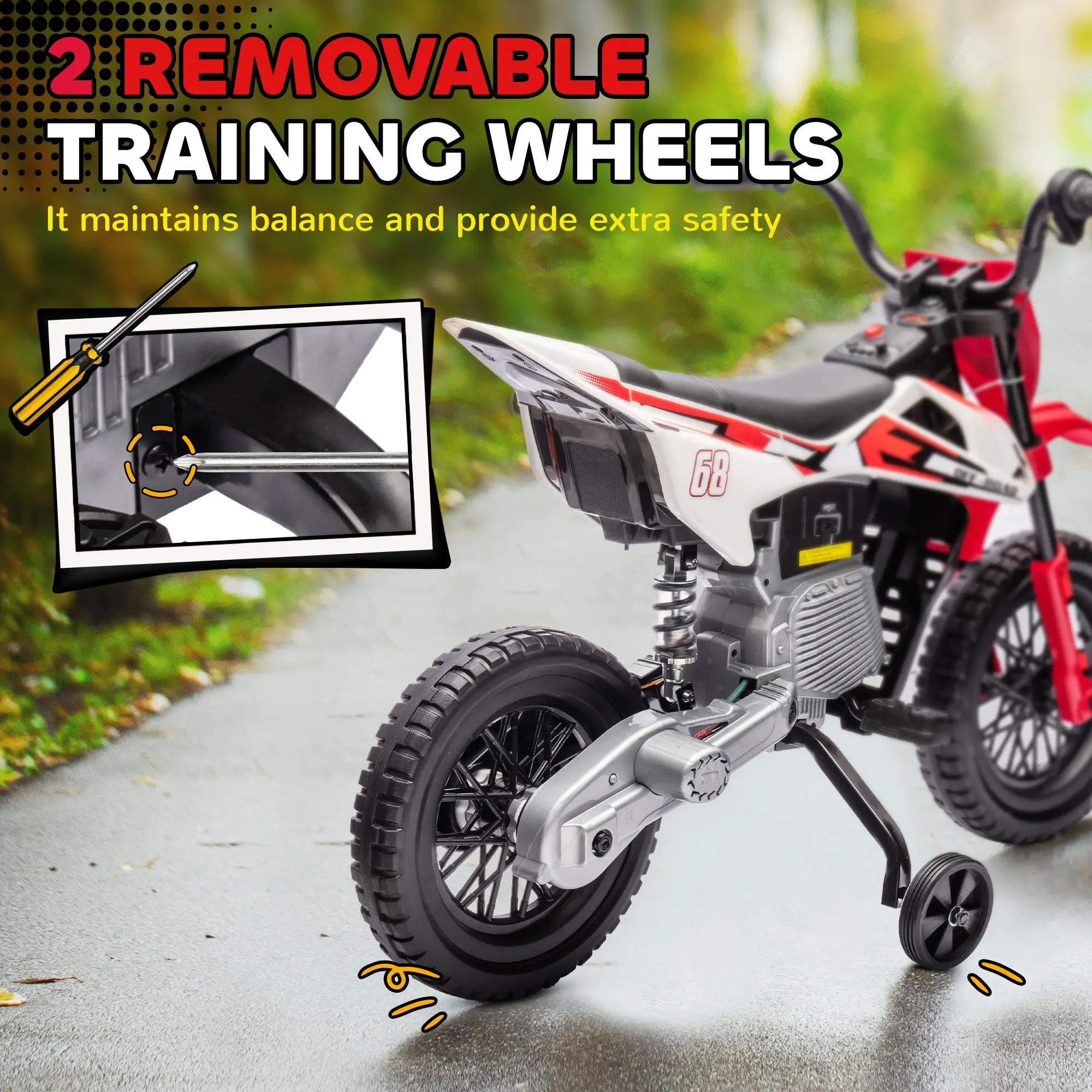 12V Kids Dirt Bike, Electric Motorcycle, Red - Image 5