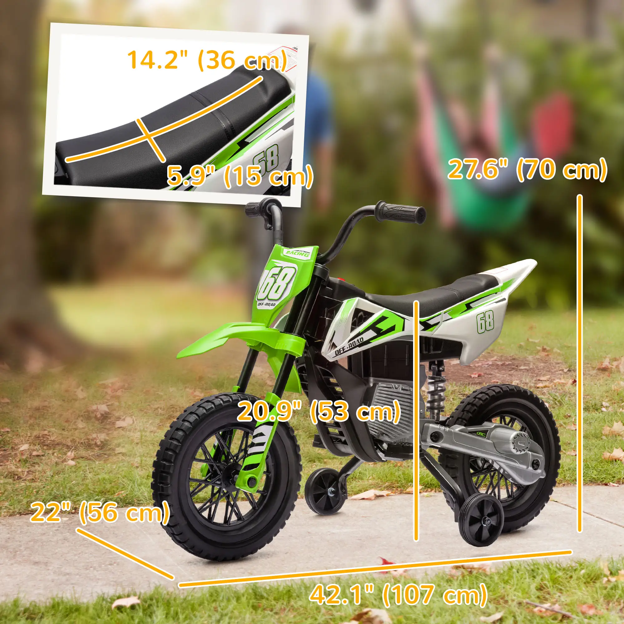 12V Kids Dirt Bike, Electric Motorcycle, Training Wheels, Green - Image 3