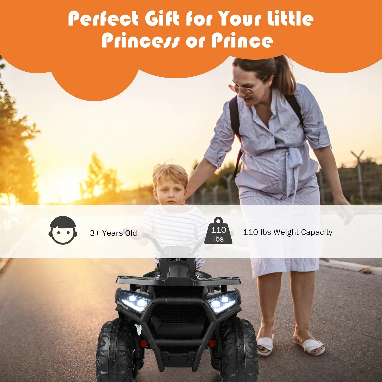 12V Kids Electric 4-Wheeler ATV Quad, Black - Image 10