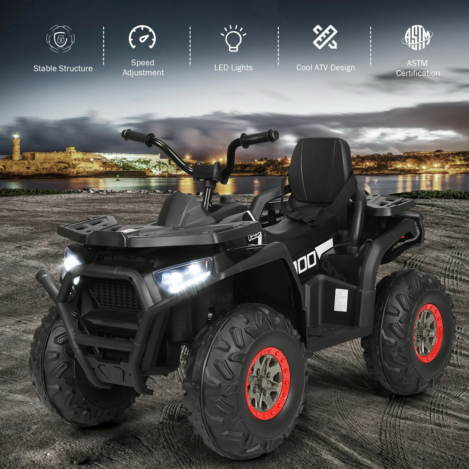12V Kids Electric 4-Wheeler ATV Quad, Black - Image 7