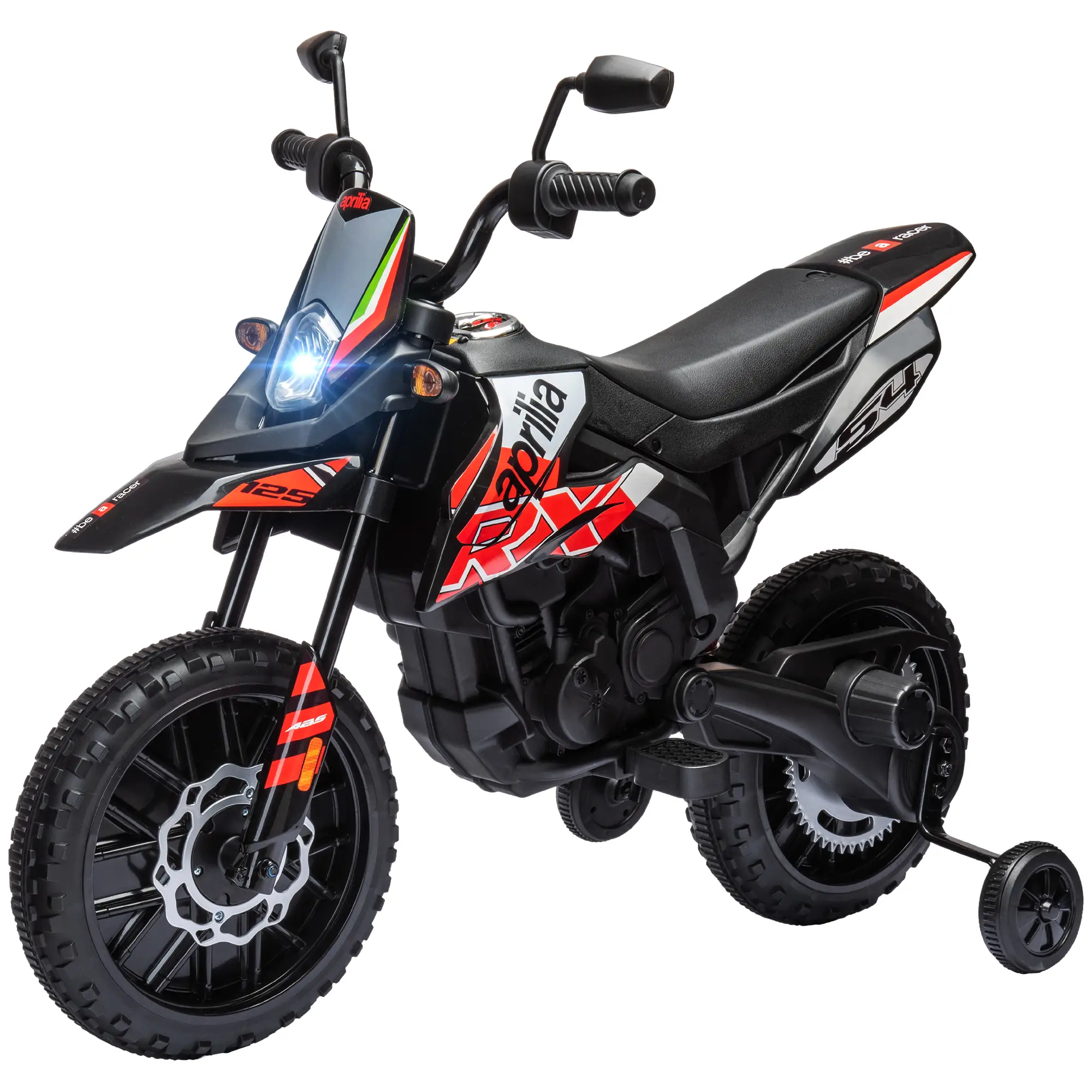 12V Kids Electric Motorcycle, Battery Powered Dirt Bike with Training Wheels, Red