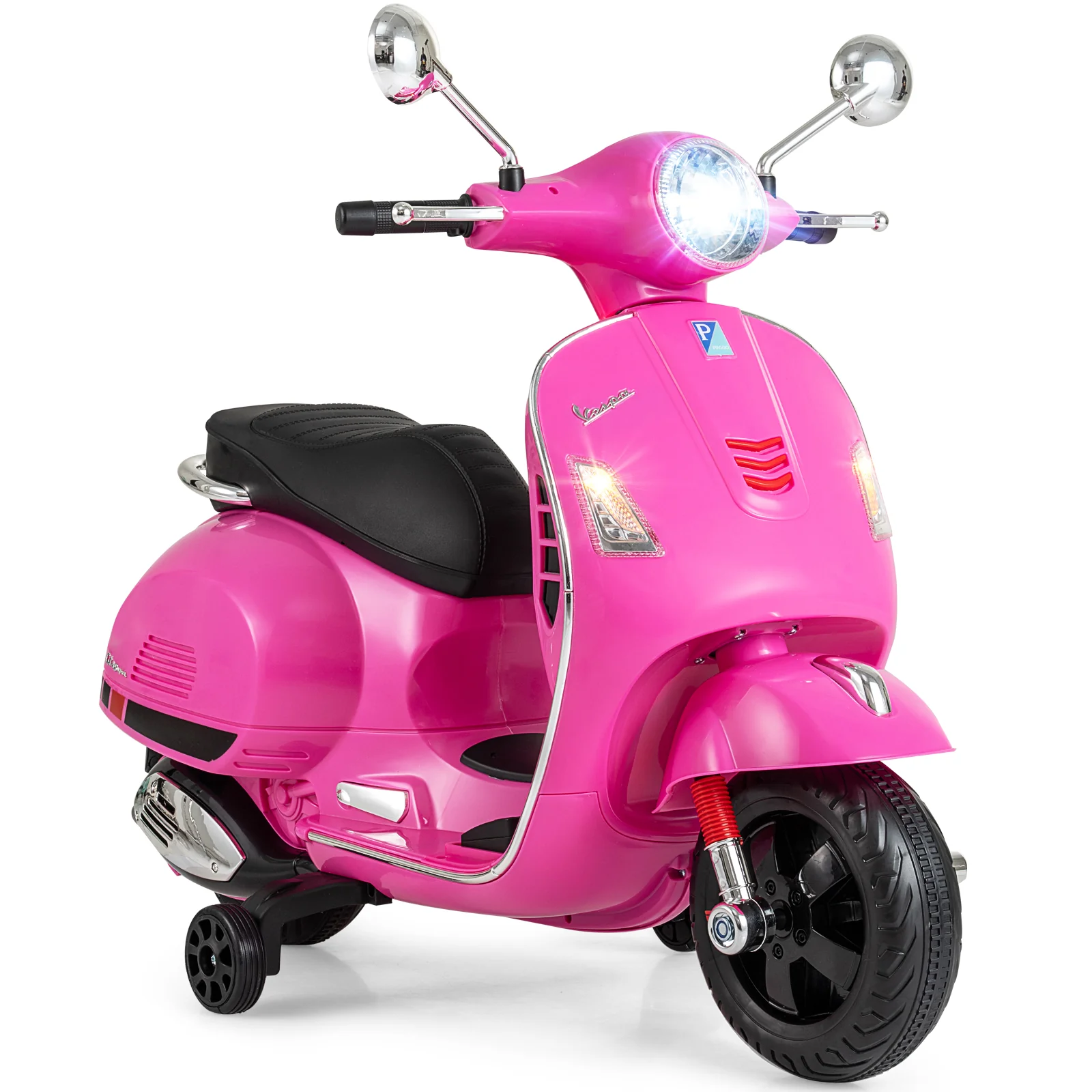 12V Kids Electric Motorcycle Licensed VESPA with Music and Training Wheels, Pink - Image 8