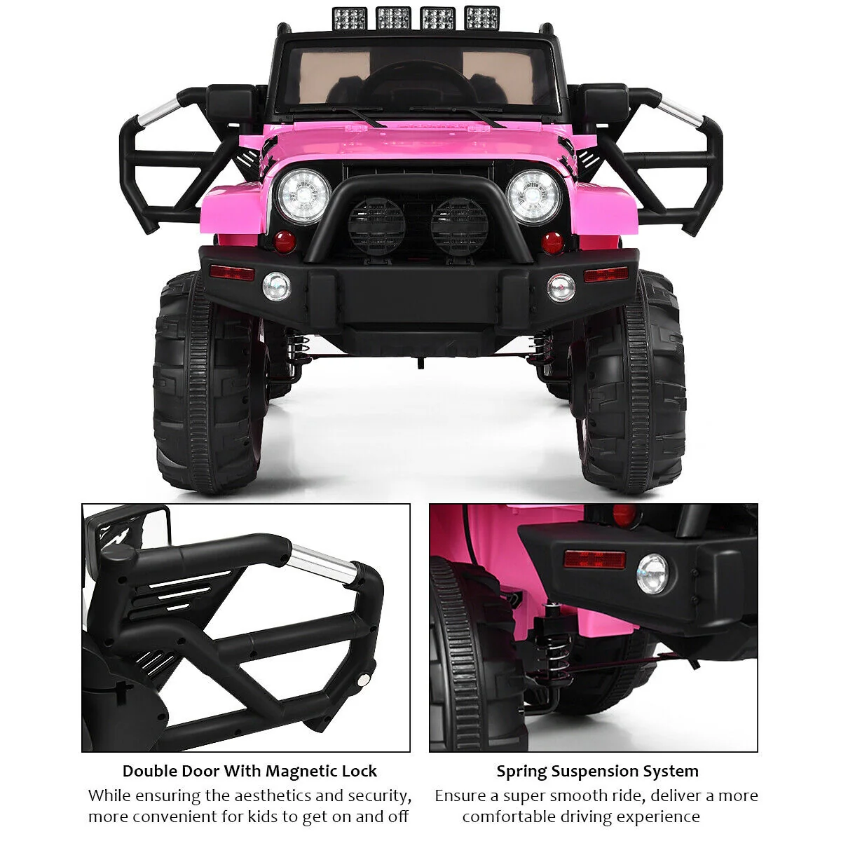 12V Kids Remote Control Riding Truck Car, Pink - Image 7