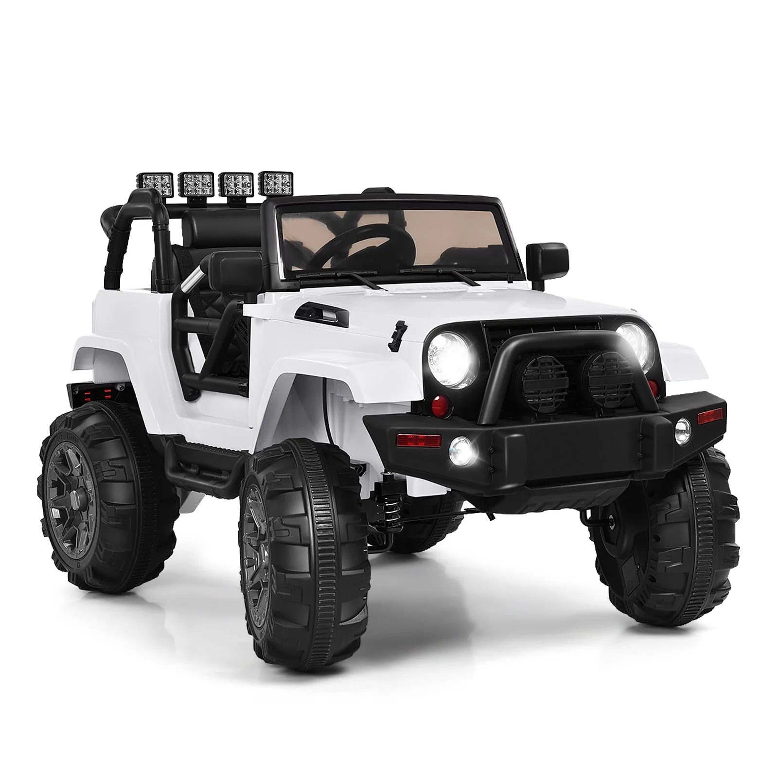 12V Kids Remote Control Truck, LED Lights, White - Image 3
