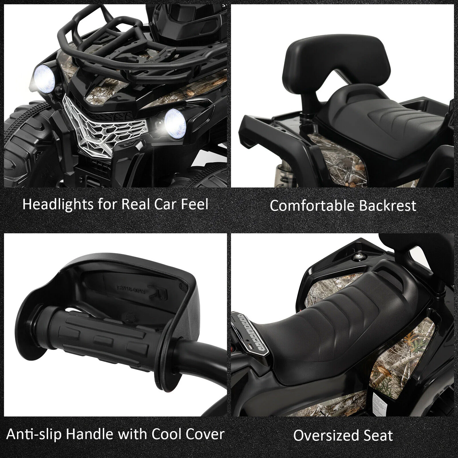 12V Kids Ride On ATV 4 Wheeler, Black - Image 10