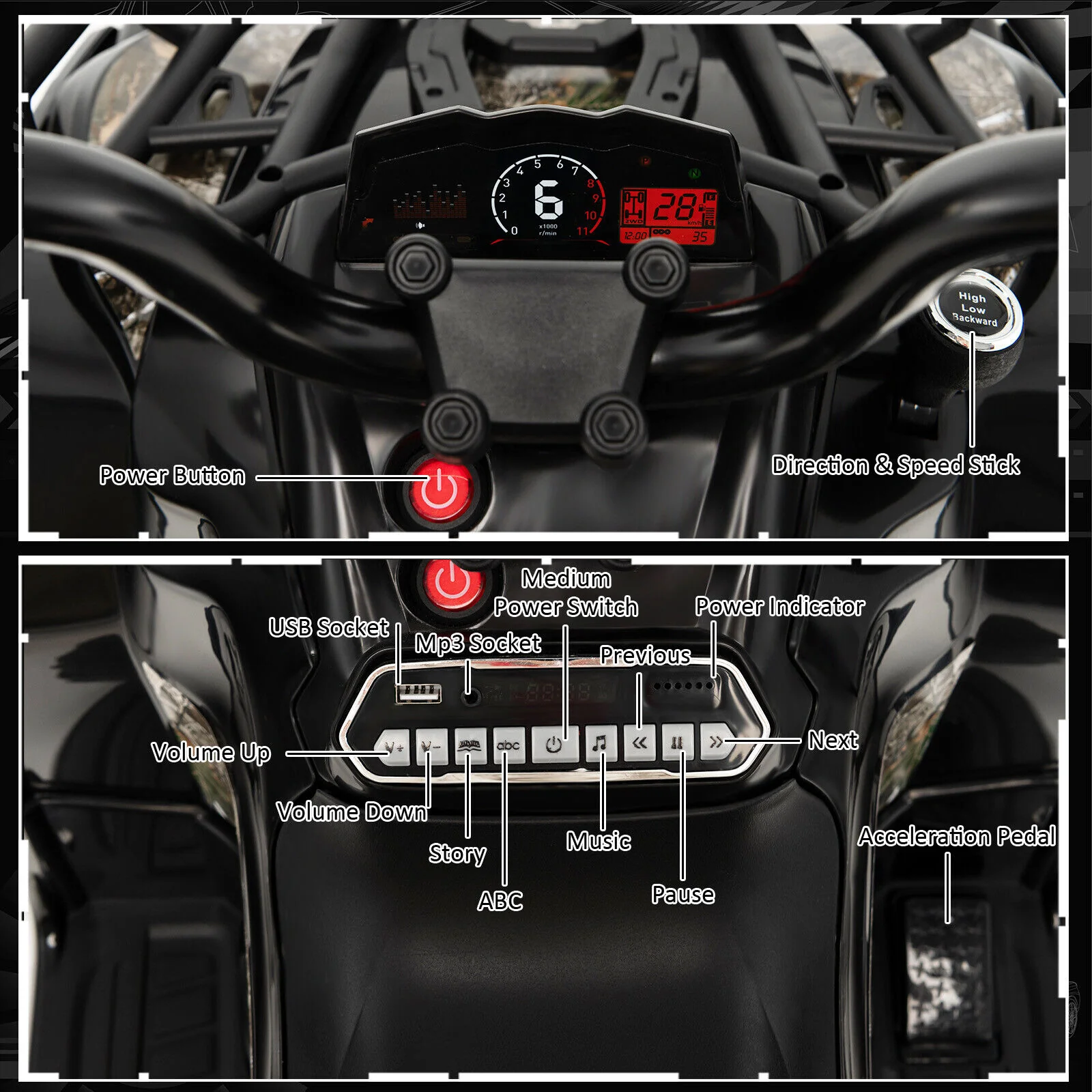 12V Kids Ride On ATV 4 Wheeler, Black - Image 8