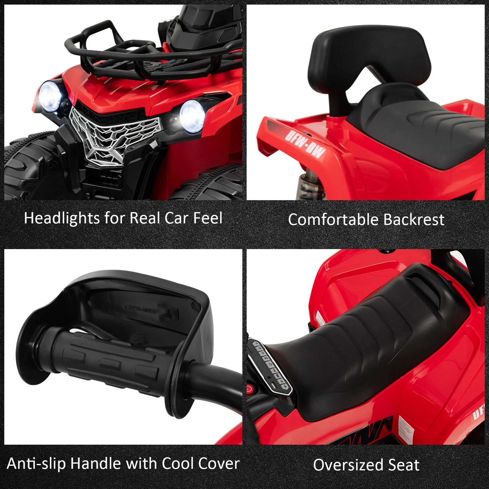 12V Kids Ride On ATV, 4 Wheeler With MP3, Headlights, Red - Image 10