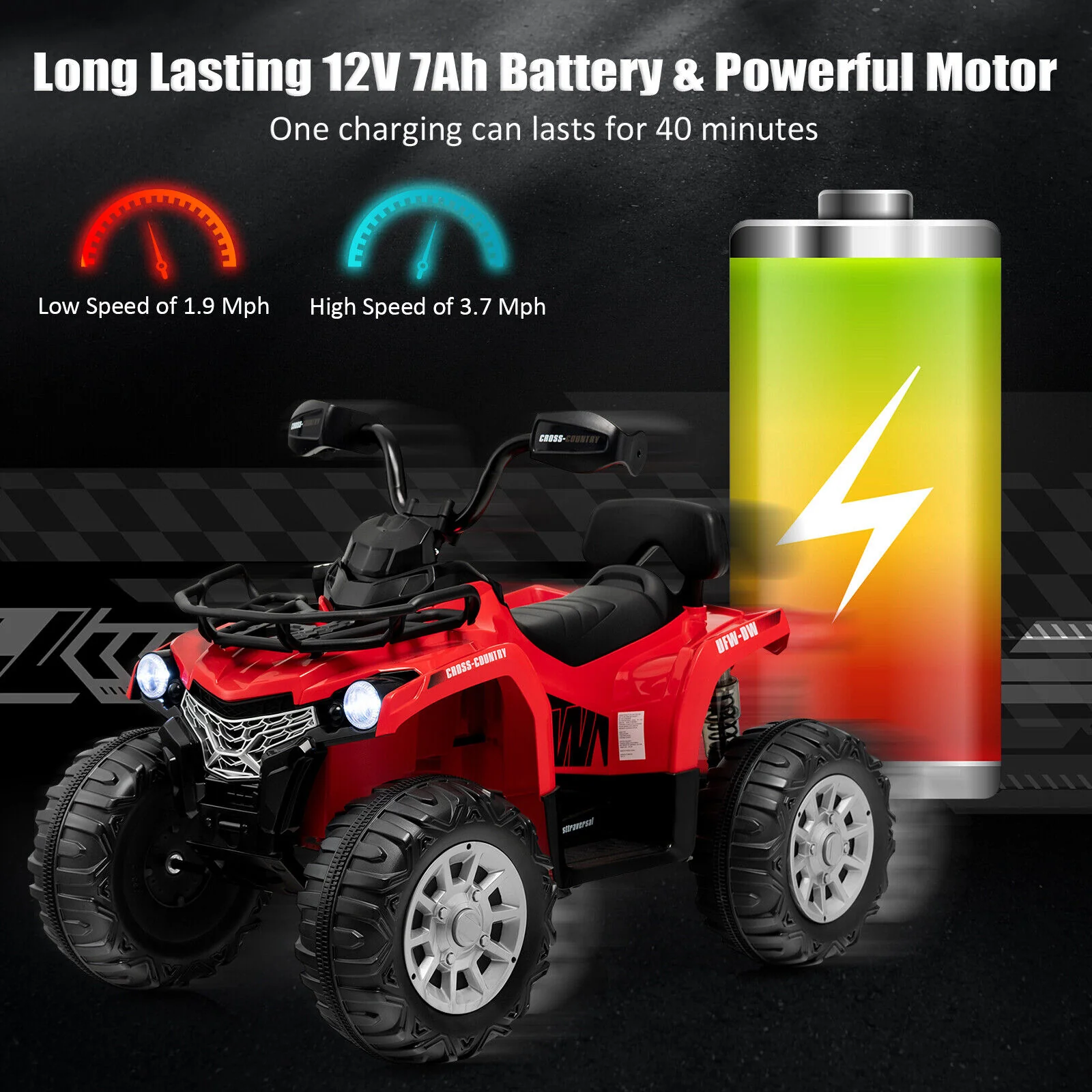 12V Kids Ride On ATV, 4 Wheeler With MP3, Headlights, Red - Image 6